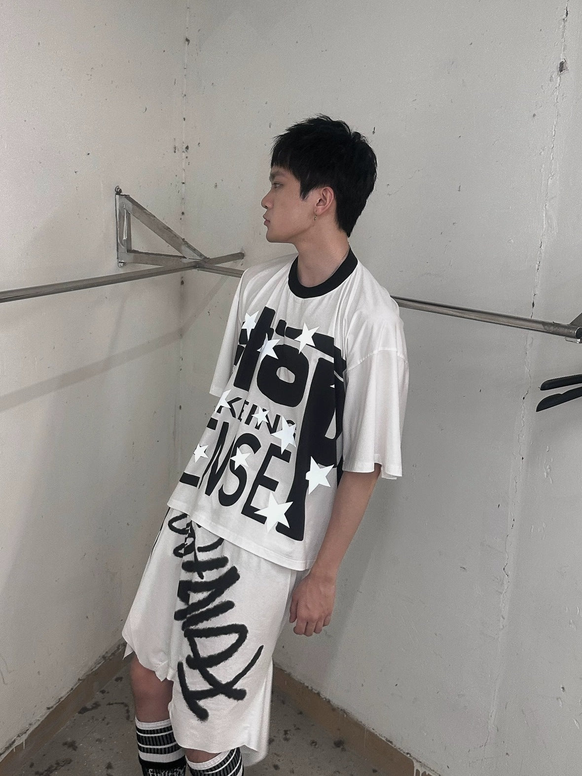 FULLTIDE Luminous Black White Casual Crew Neck Midlength Women 100 Percent Cotton T-Shirt