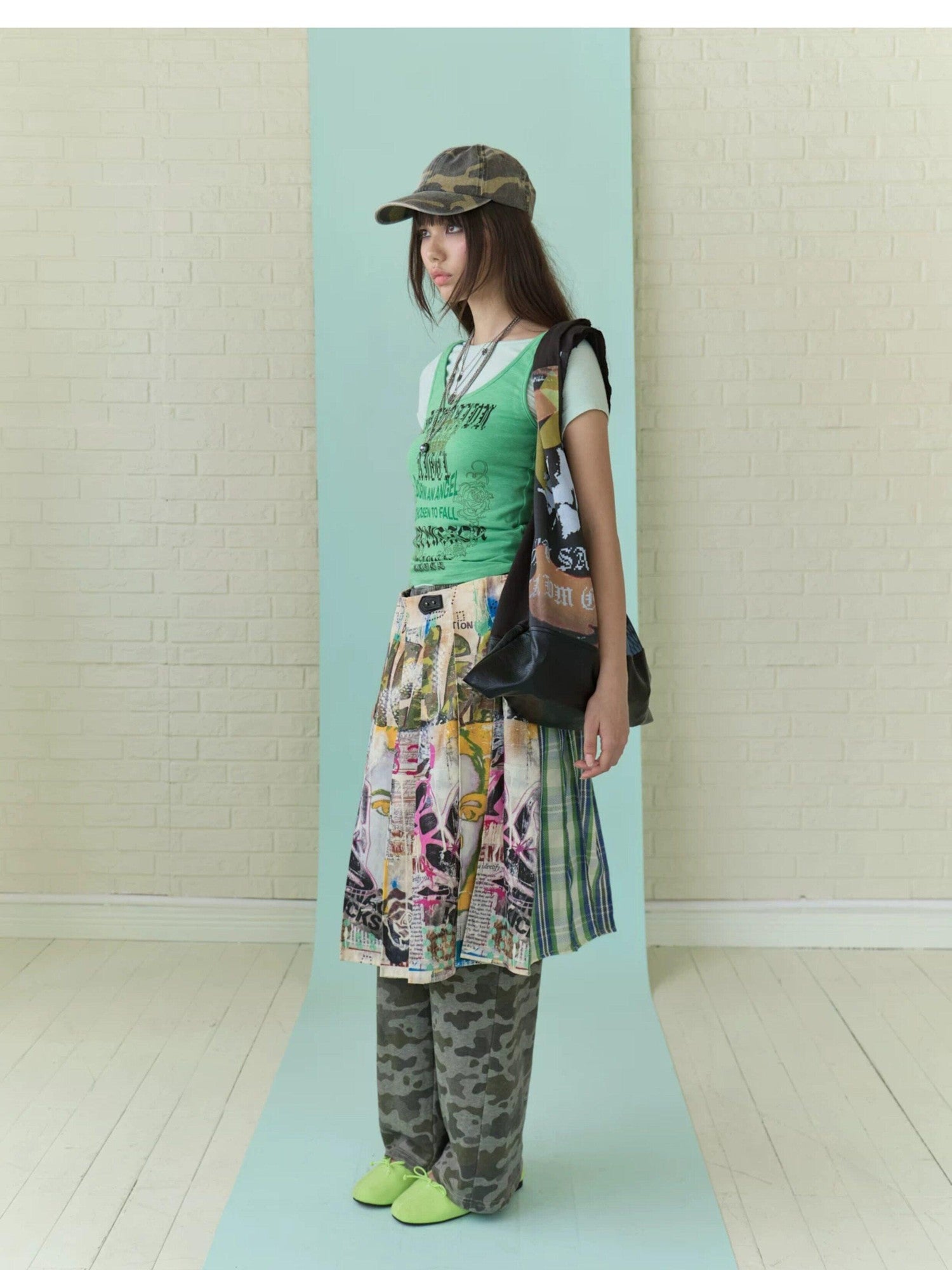 FULLTIDE Mint Graffiti Deconstructed Topstitch A Line Women&