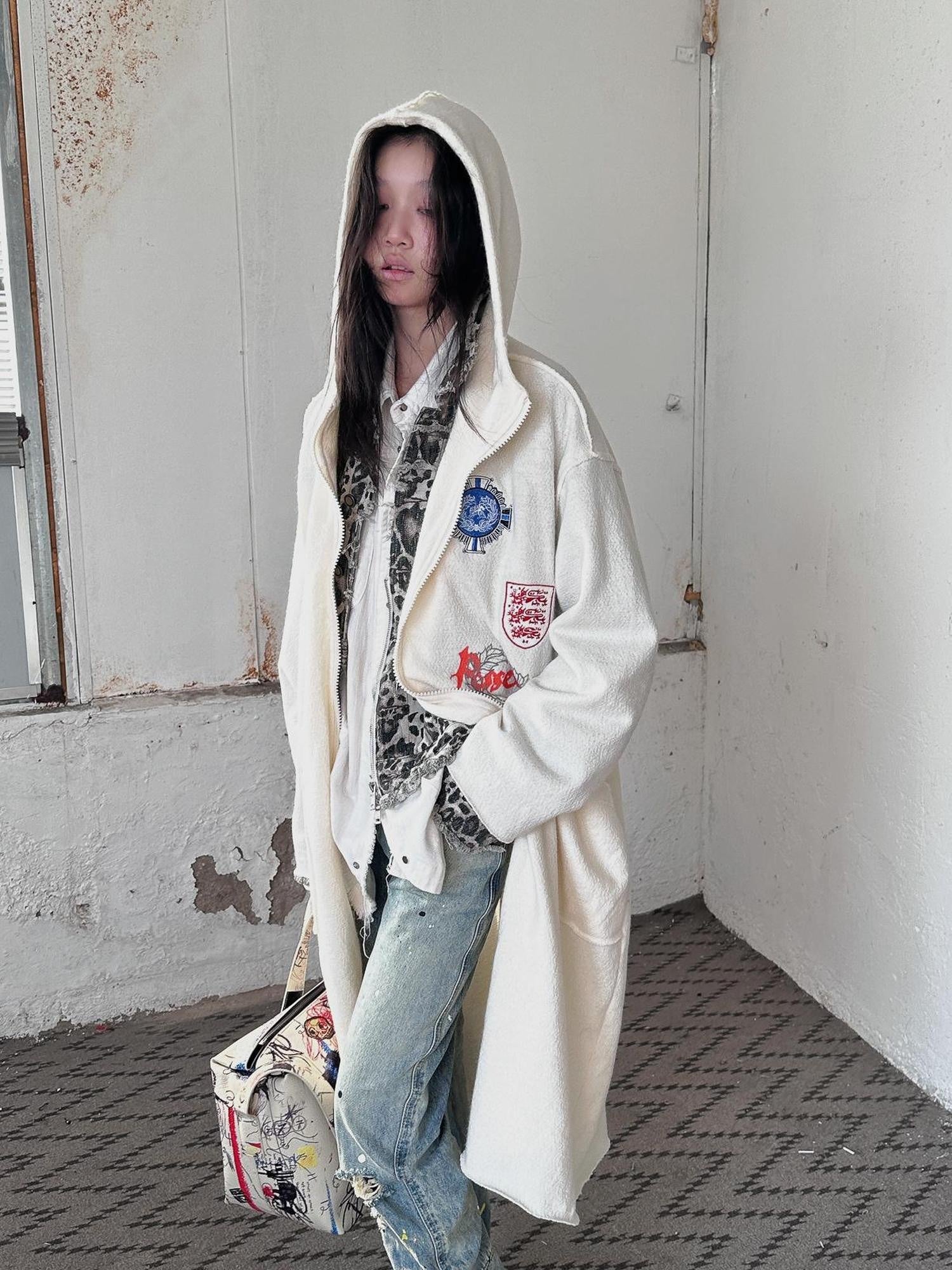 FULLTIDE Oversized Cotton Hooded Longline Loose Fit Long Sleeve Women Solid Coat