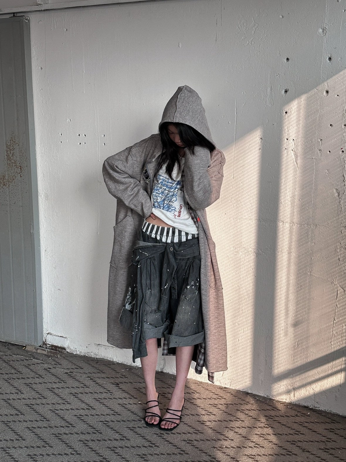 FULLTIDE Oversized Cotton Hooded Longline Loose Fit Long Sleeve Women Solid Coat