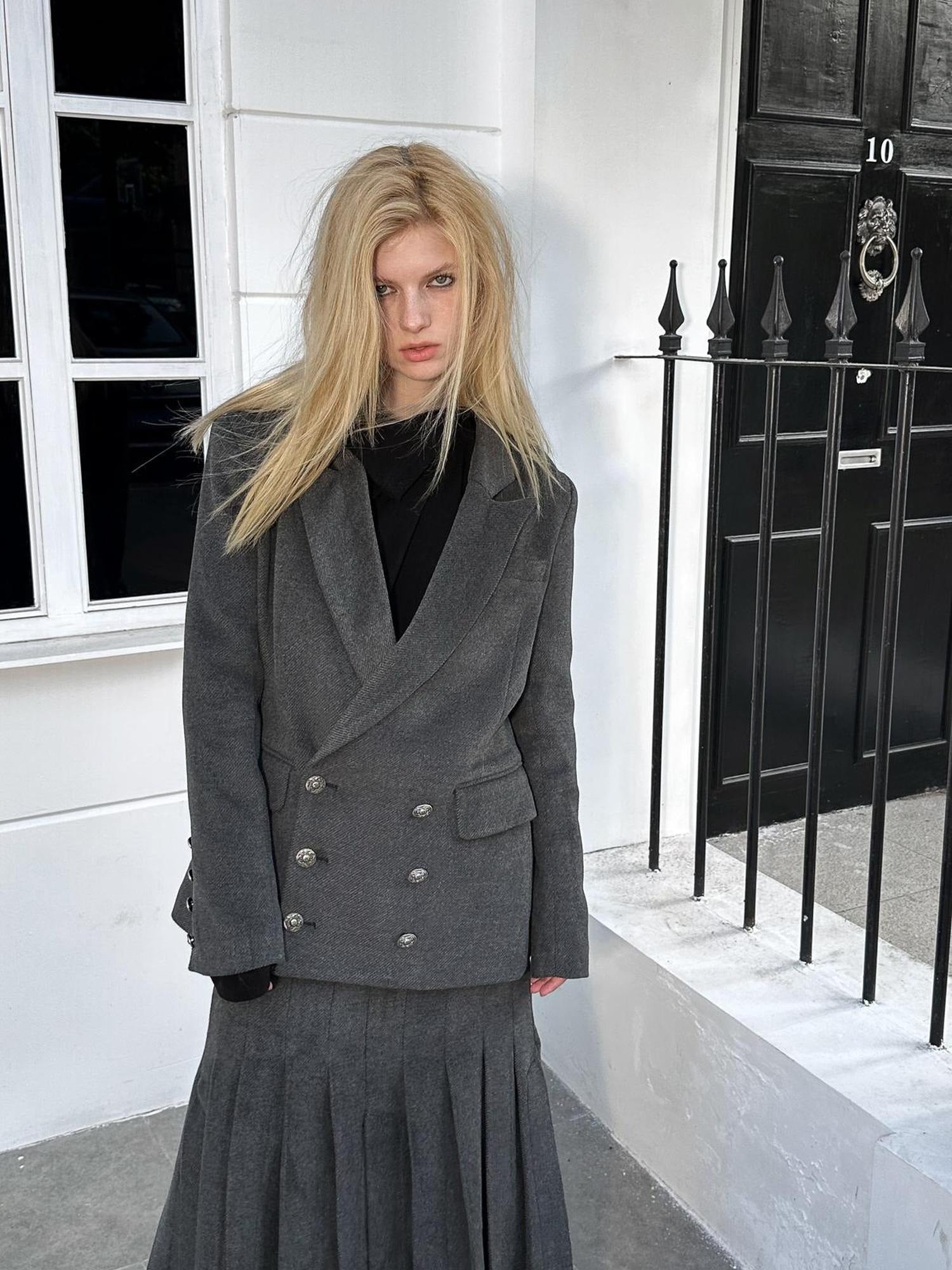 FULLTIDE Premium Wool Mid Length Notched Lapel Tailored Women Workwear Classic Coat