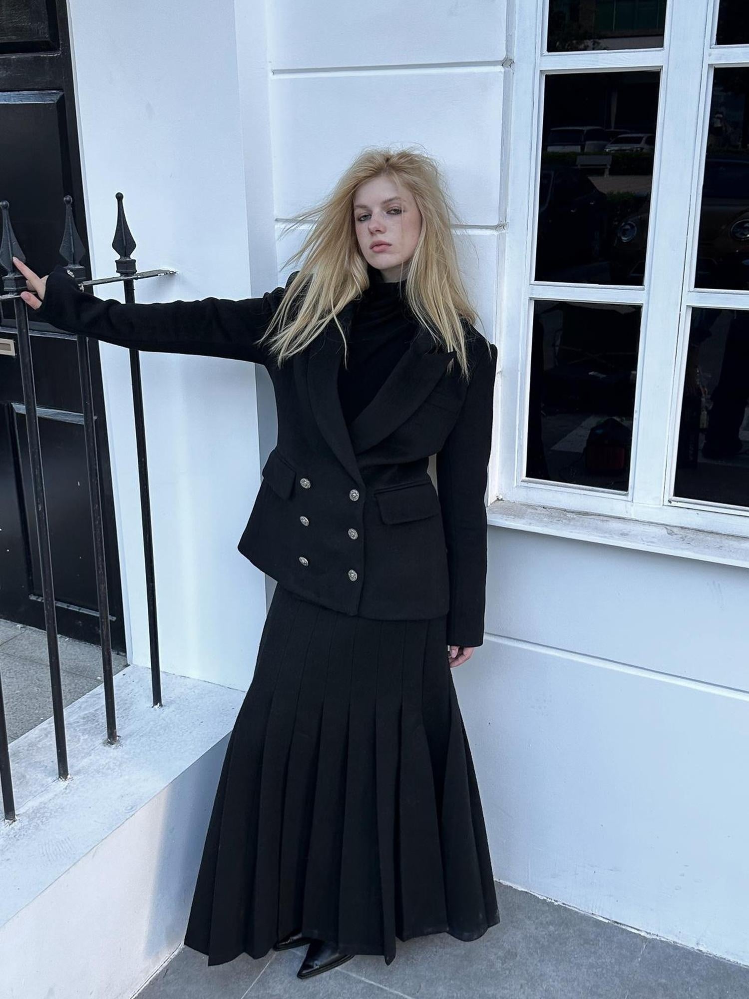 FULLTIDE Premium Wool Mid Length Notched Lapel Tailored Women Workwear Classic Coat