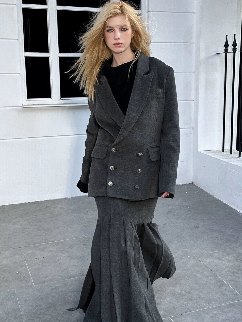 FULLTIDE Premium Wool Mid Length Notched Lapel Tailored Women Workwear Classic Coat