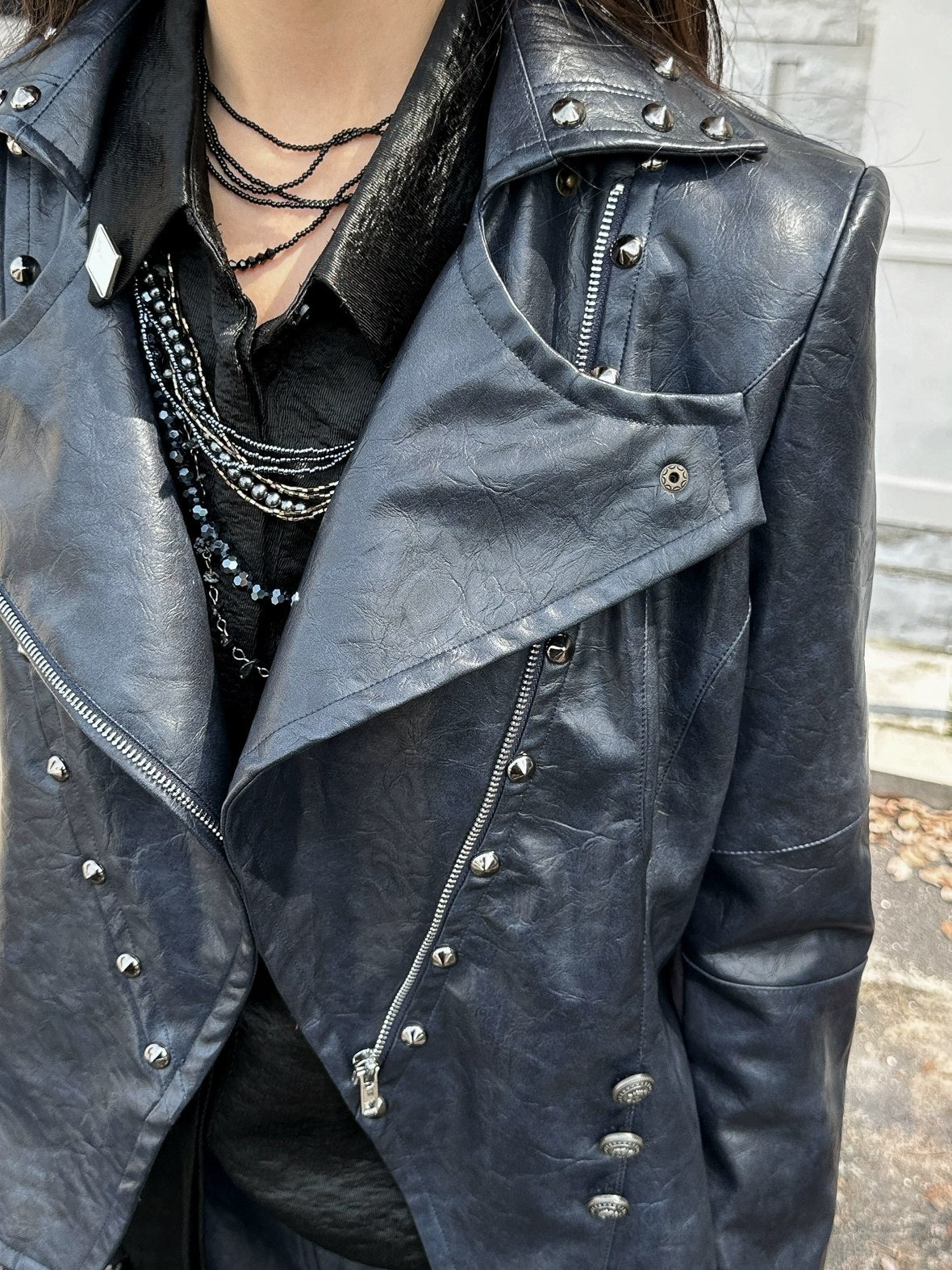 FULLTIDE Pu Leather Cropped Slim Fit Blazer Collar Street Women Burgundy Navy Jacket