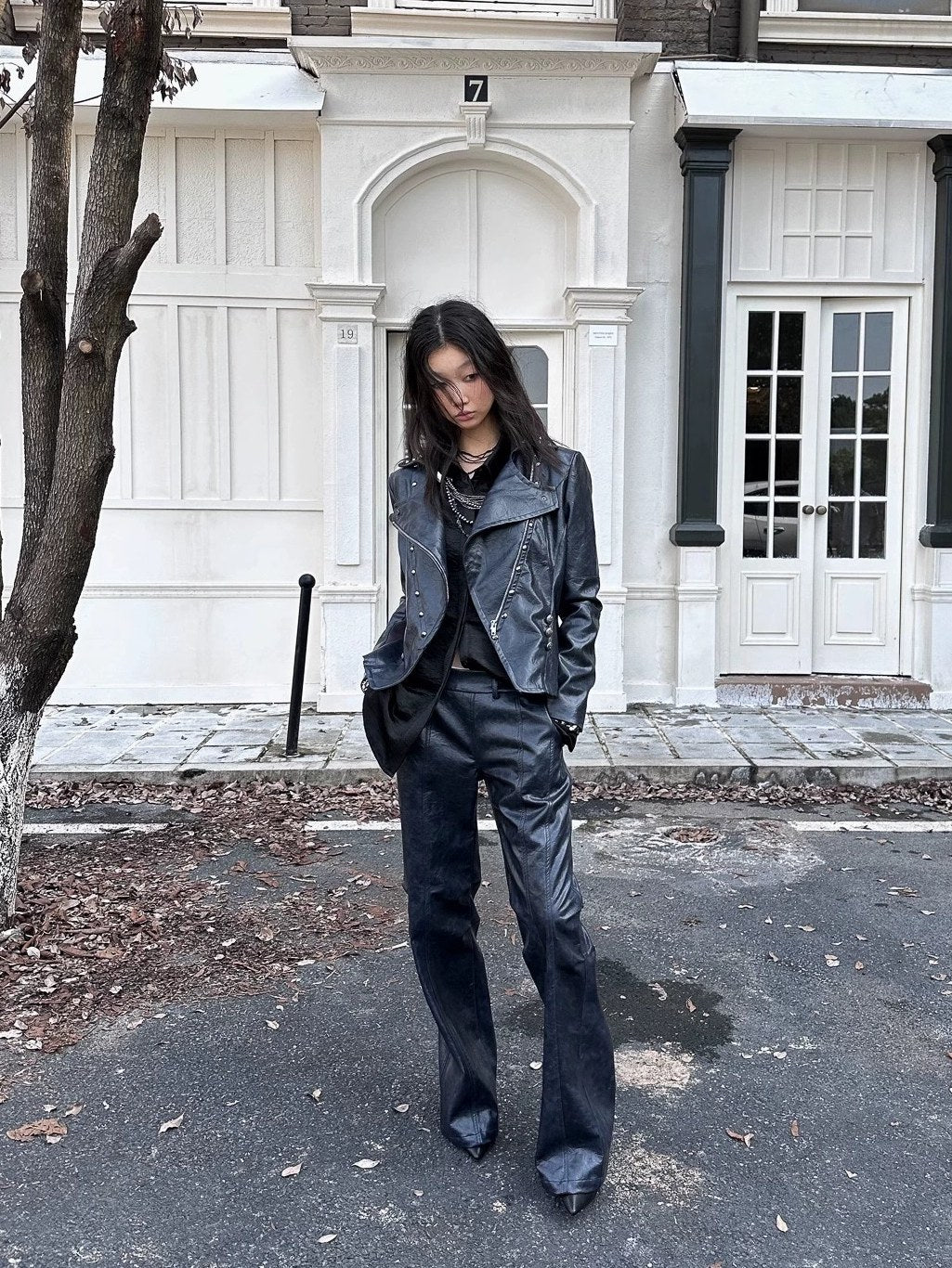 FULLTIDE Pu Leather Cropped Slim Fit Blazer Collar Street Women Burgundy Navy Jacket