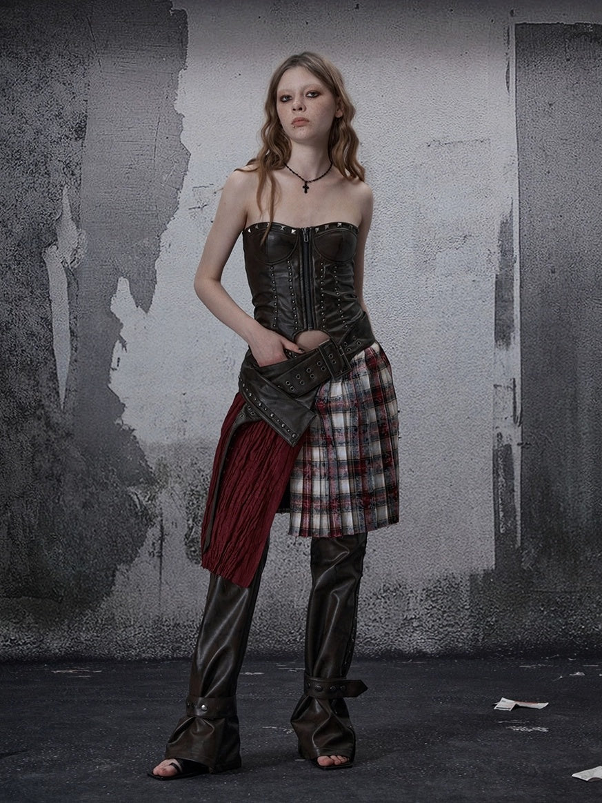 FULLTIDE Pu Leather Look Low Rise Asymmetric Wide Leg Street Style Women Pants