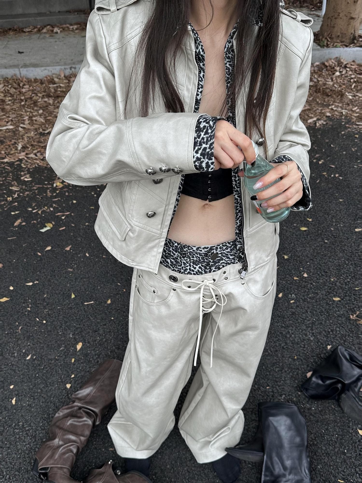 FULLTIDE Pu Slim Fit Street Style Stand Collar Long Sleeve Women Outerwear Jacket