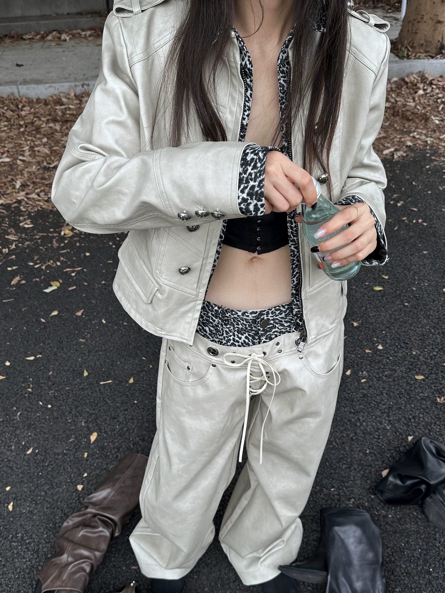 FULLTIDE Pu Slim Fit Street Style Stand Collar Long Sleeve Women Outerwear Jacket