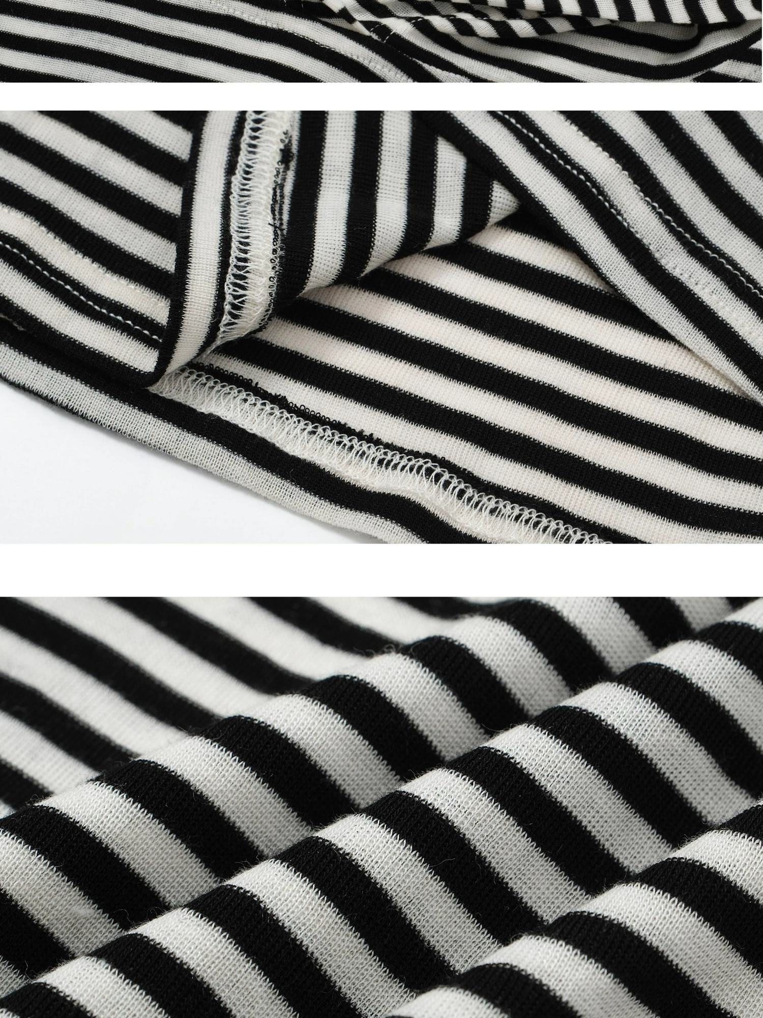 FULLTIDE Pure Cotton Vintage Striped Distressed Loose Round Neck Women T-Shirt