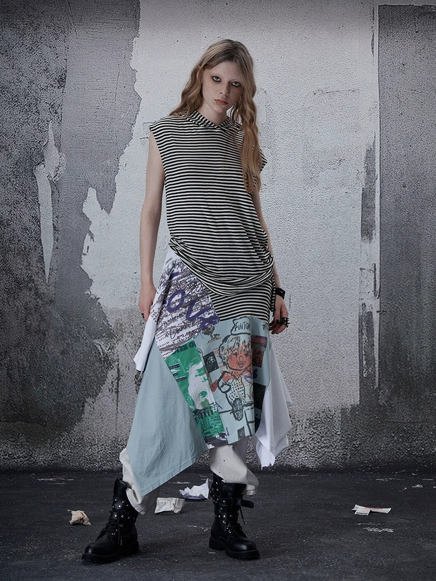 FULLTIDE Pure Cotton Vintage Striped Distressed Loose Round Neck Women T-Shirt