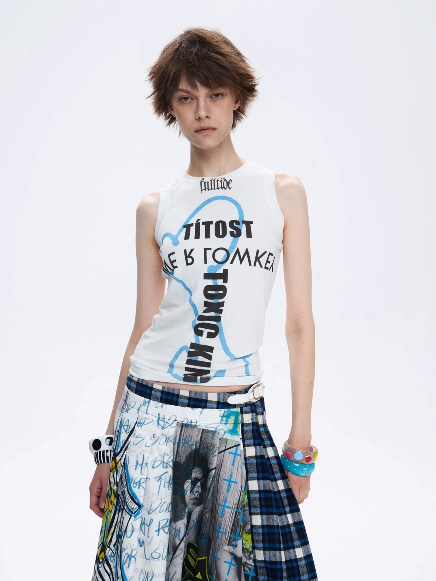 FULLTIDE Quick Dry Cotton Lyocell Street Slim Sleeveless Women Creative Print T-Shirt