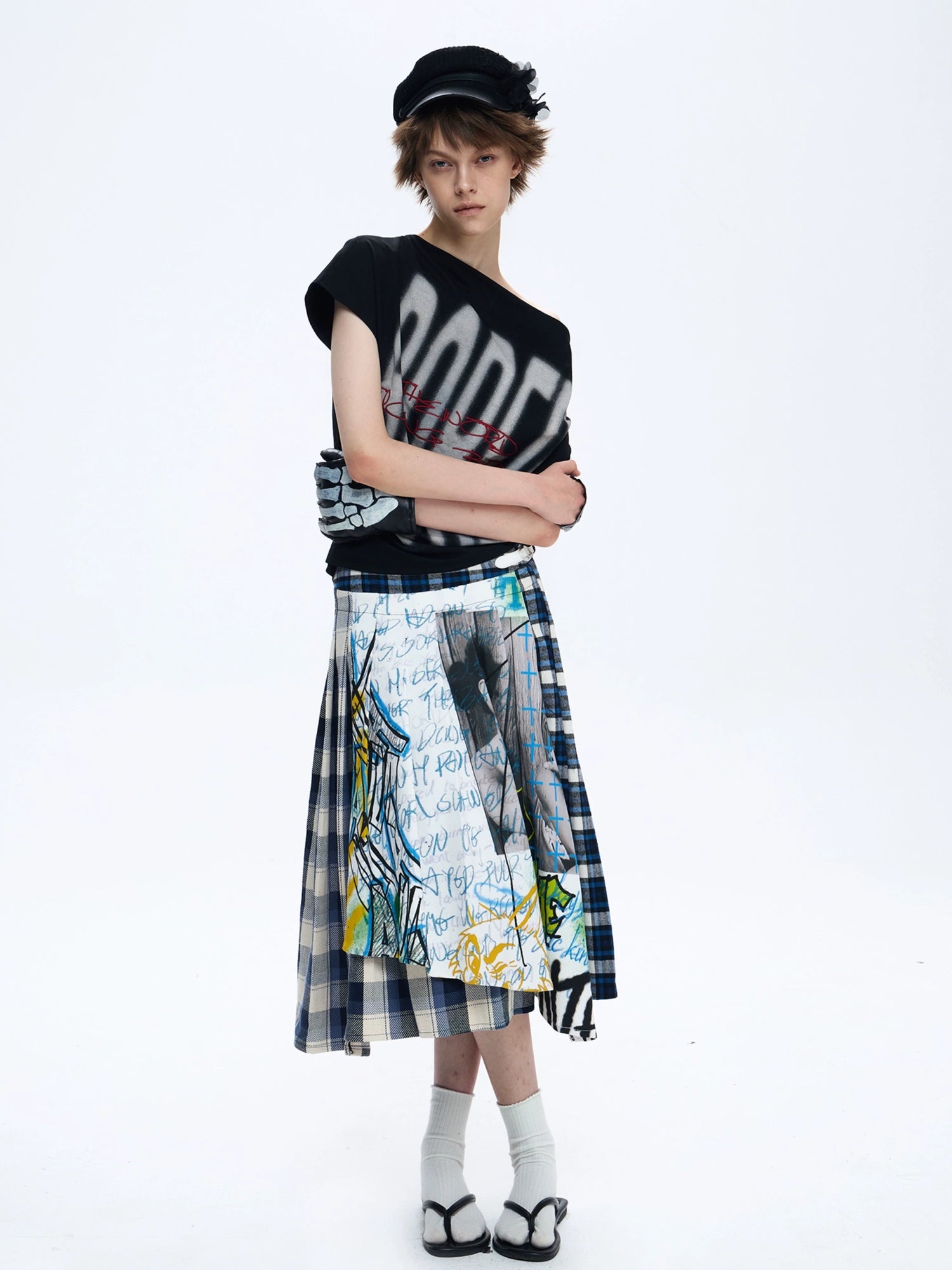 FULLTIDE Quick Dry Loose Commuter Printed Round Neck Unisex Cotton Black T-Shirt