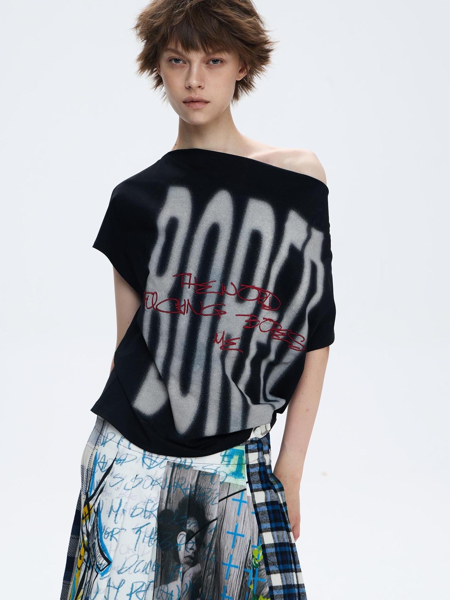 FULLTIDE Quick Dry Loose Commuter Printed Round Neck Unisex Cotton Black T-Shirt