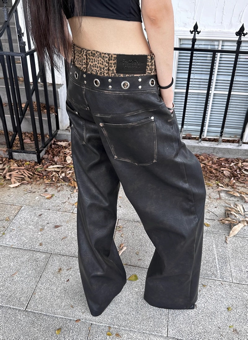 FULLTIDE_Retro_Pu_Leather_Leopard_Wide_Leg_Double_Waist_Zipper_Natural_Waist_Women_Pants_MISSTT