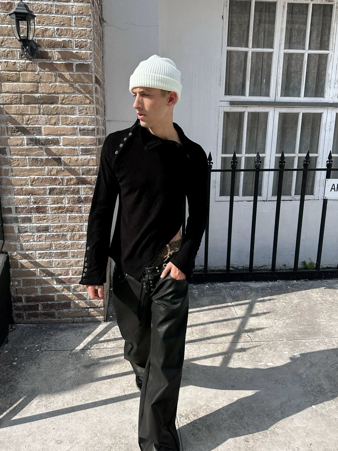 FULLTIDE Retro Pu Leather Leopard Wide Leg Double Waist Zipper Natural Waist Women Pants