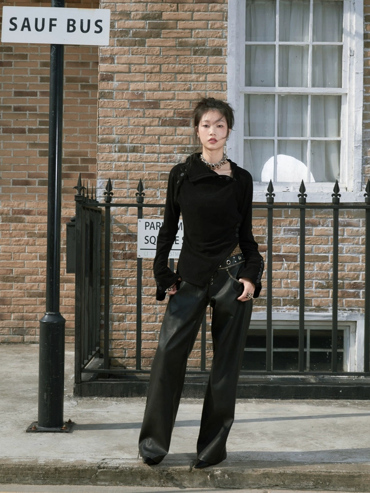 FULLTIDE Retro Pu Leather Leopard Wide Leg Double Waist Zipper Natural Waist Women Pants