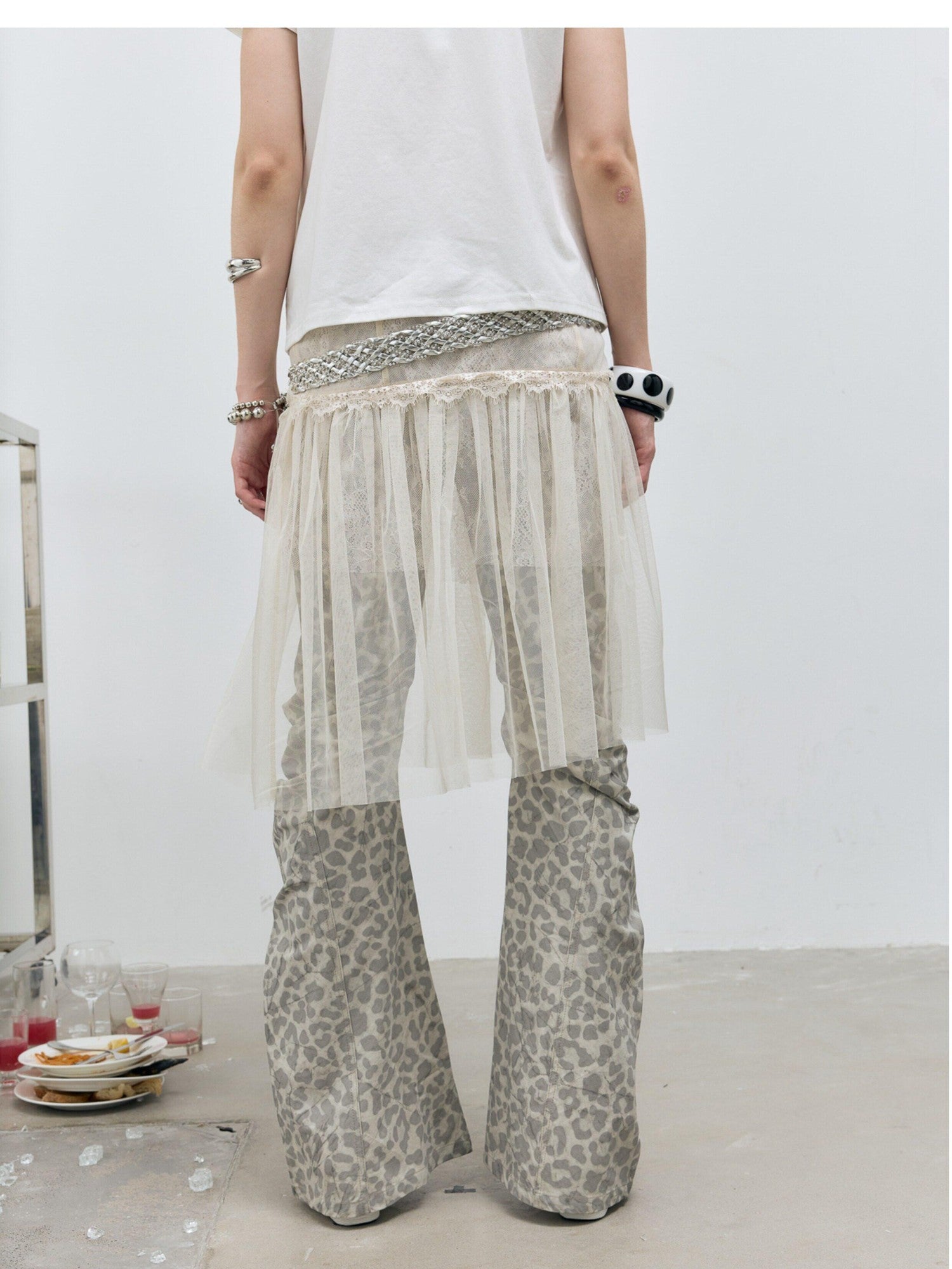 FULLTIDE Sheer Lace Leopard Deconstructed Low Waist A Line Women&