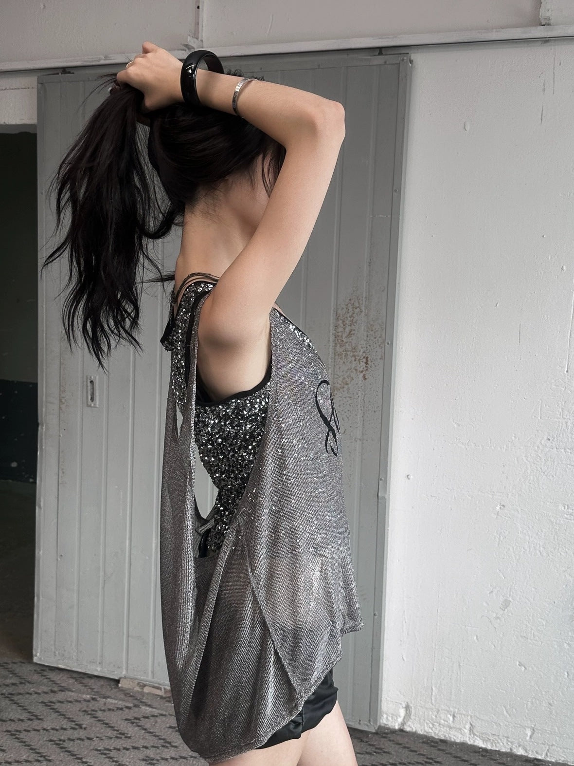 FULLTIDE Silver Slim Spaghetti Strap Street Style Women Polyester Tank Top