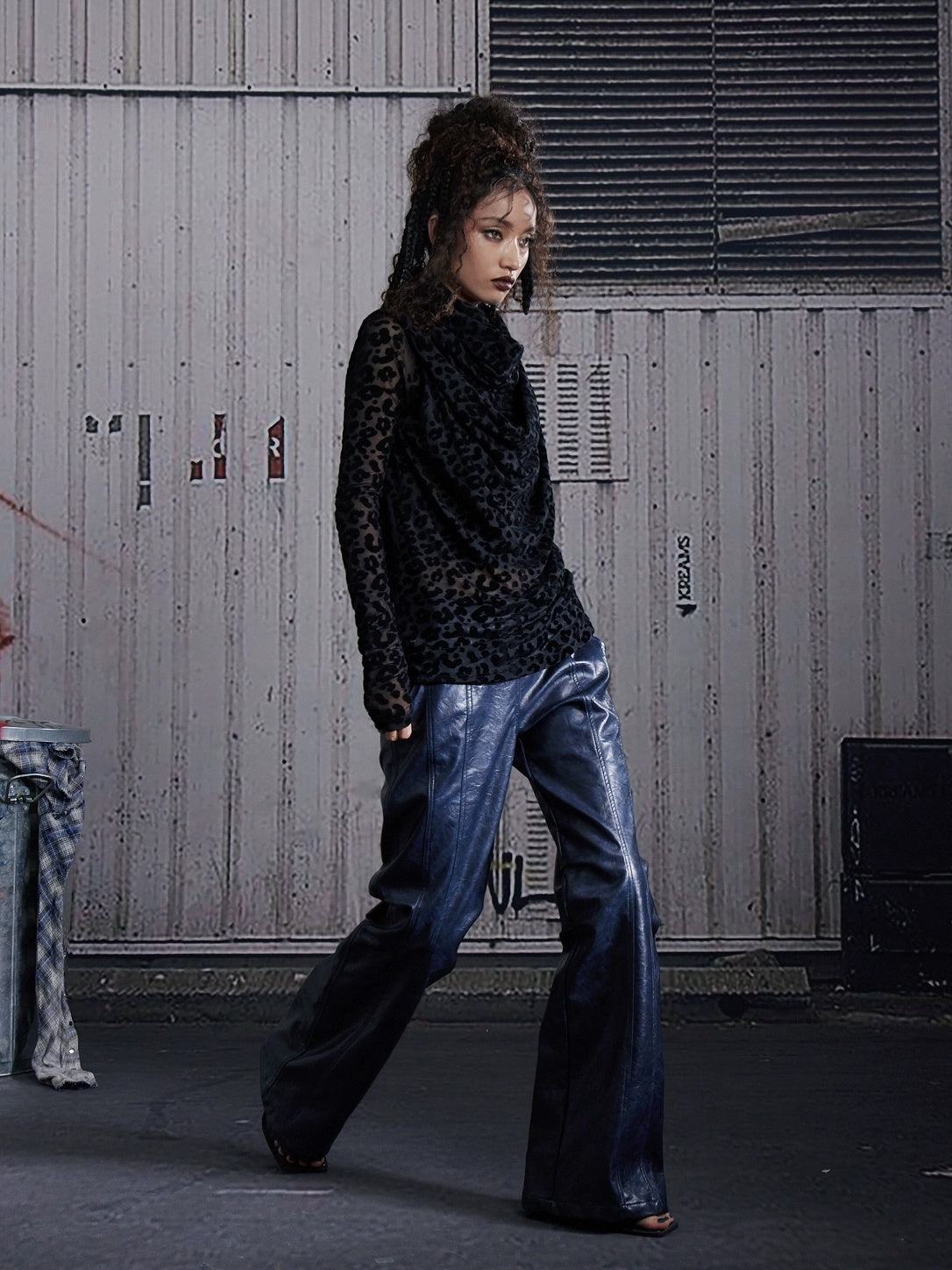 FULLTIDE Sleek Navy Pu Low Waist Micro Flare Original Design Women Leather Pants