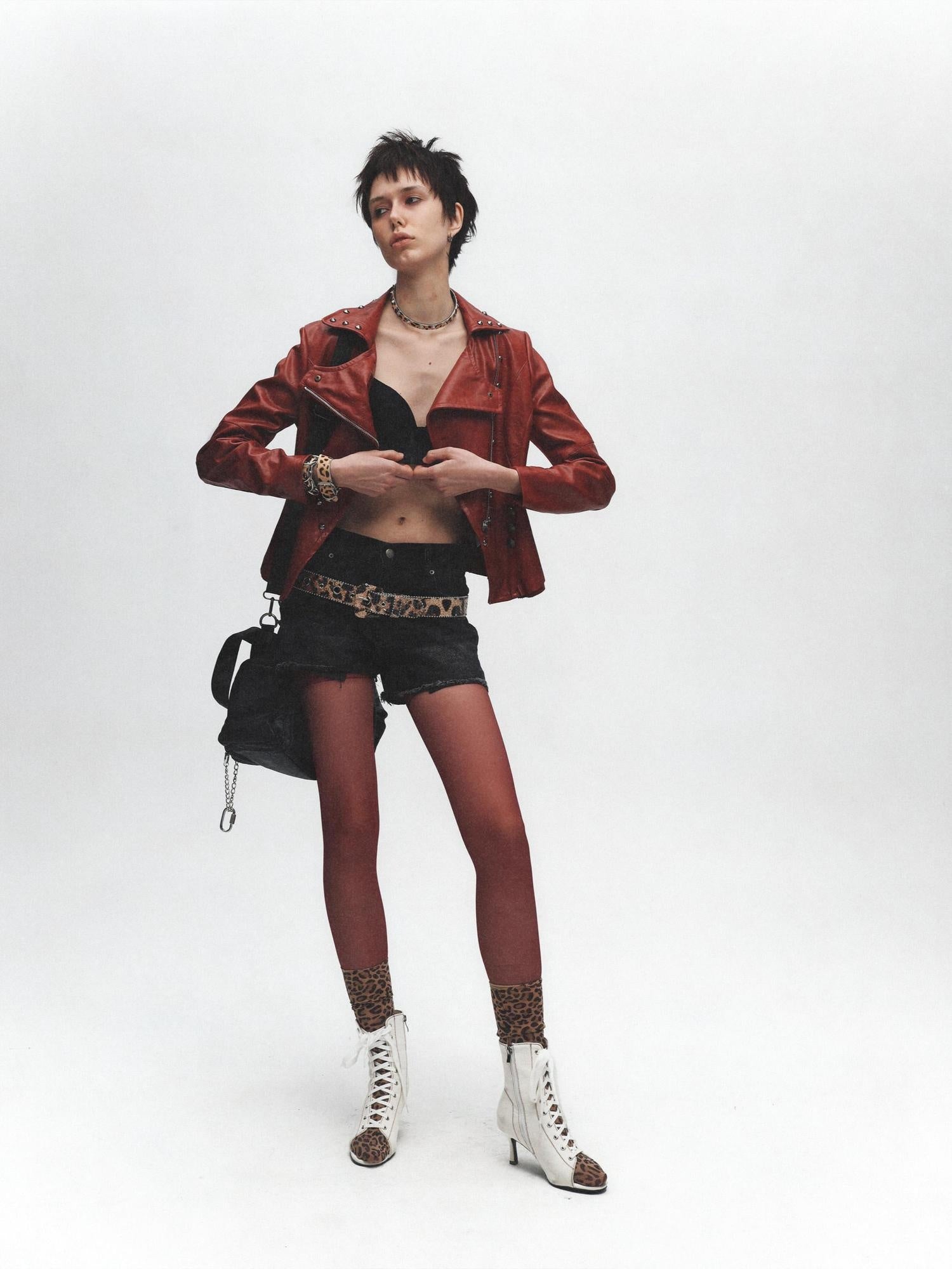 FULLTIDE Slim Pu Zipper Cropped Street Style Blazer Collar Women Navy Burgundy Jacket