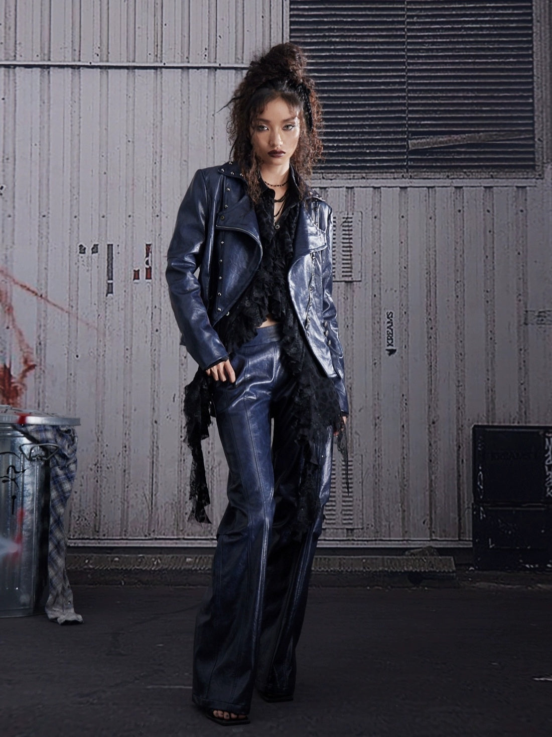 FULLTIDE Slim Pu Zipper Cropped Street Style Blazer Collar Women Navy Burgundy Jacket