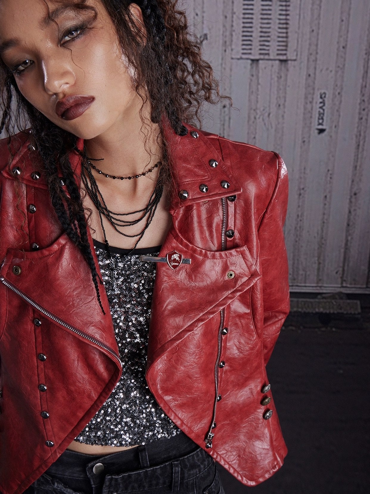 FULLTIDE Slim Pu Zipper Cropped Street Style Blazer Collar Women Navy Burgundy Jacket