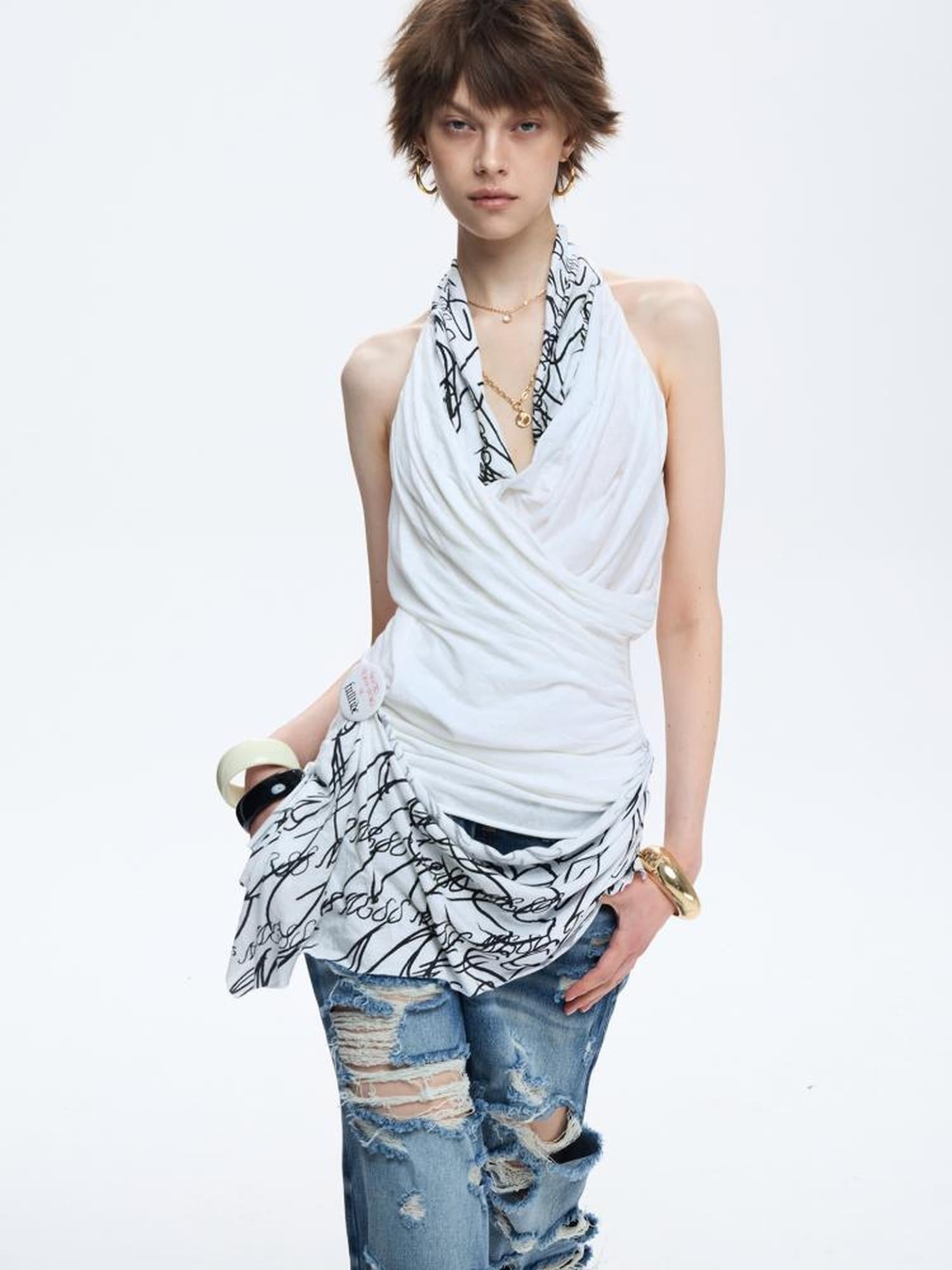 FULLTIDE Soft 100 Percent Cotton Slim Fit V Neck Sleeveless Women Cross Print T-Shirt