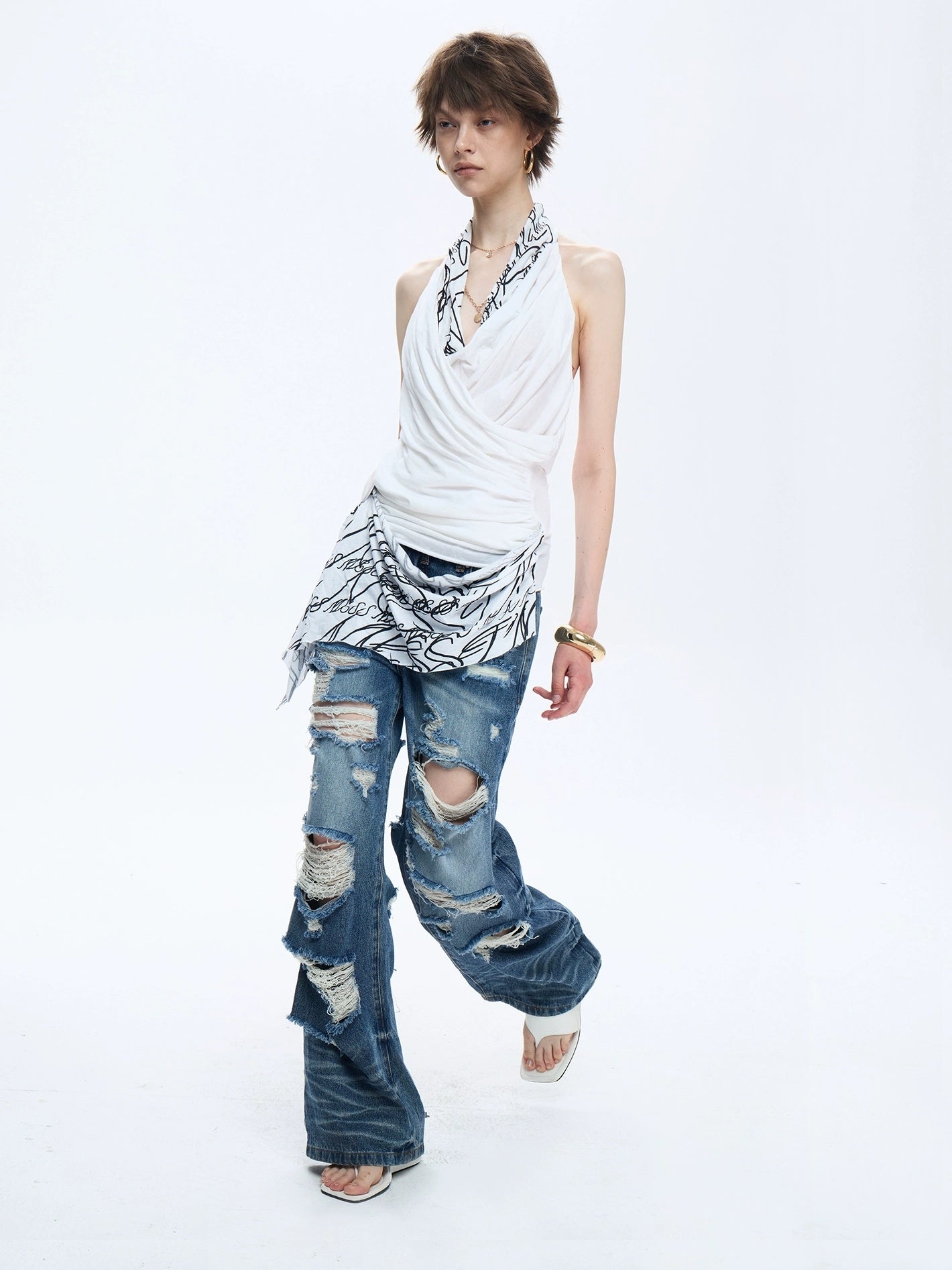 FULLTIDE Soft 100 Percent Cotton Slim Fit V Neck Sleeveless Women Cross Print T-Shirt