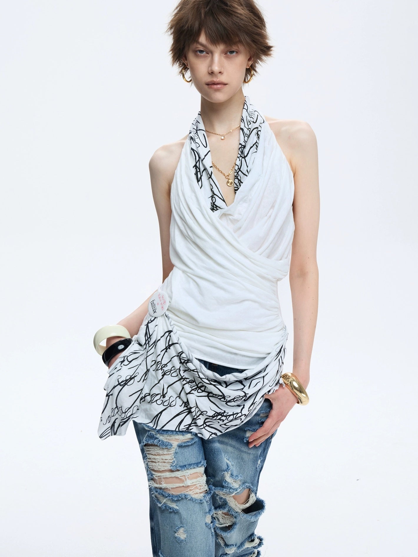 FULLTIDE Soft 100 Percent Cotton Slim Fit V Neck Sleeveless Women Cross Print T-Shirt