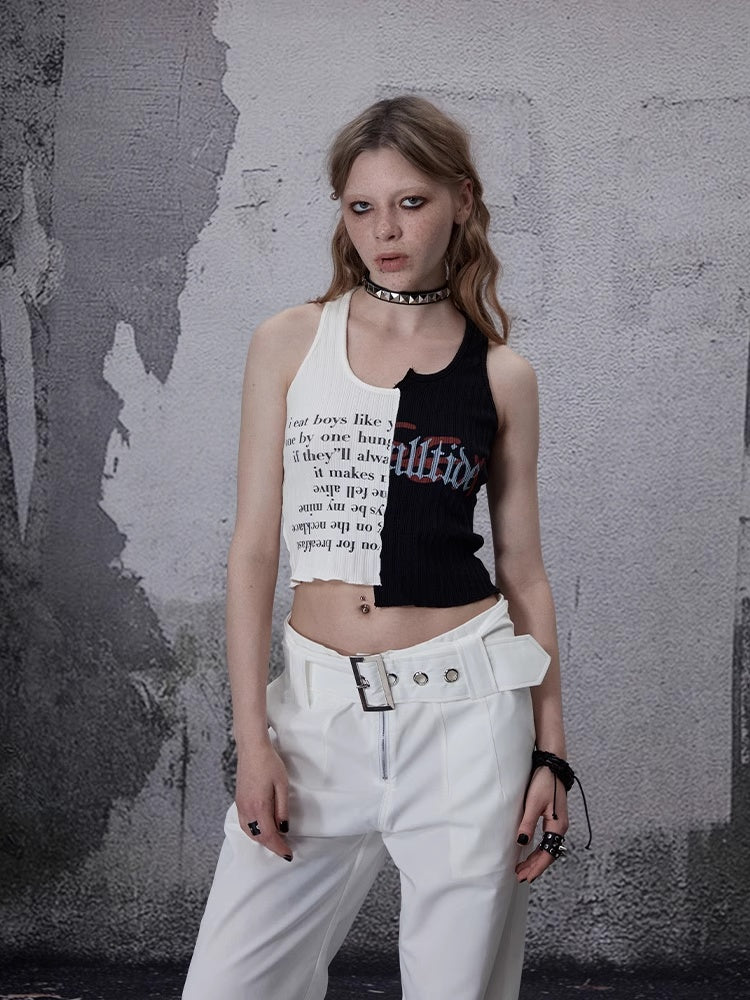 FULLTIDE_Soft_Cotton_Stretch_Slim_Fit_Office_Chic_Women_Black_White_Colorblock_Tank_Top_MISSTT