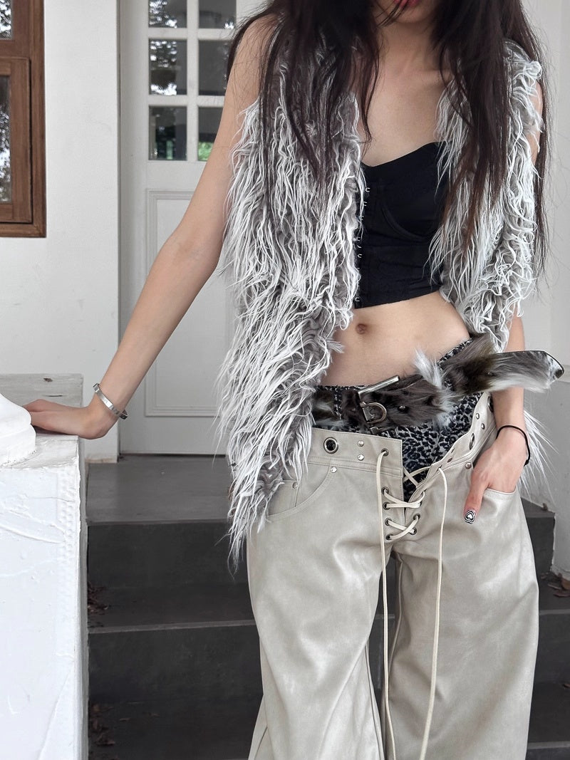 FULLTIDE_Soft_Faux_Fur_V_Neck_Cropped_Street_Style_Women_Grey_White_Khaki_Gradient_Vest_MISSTT