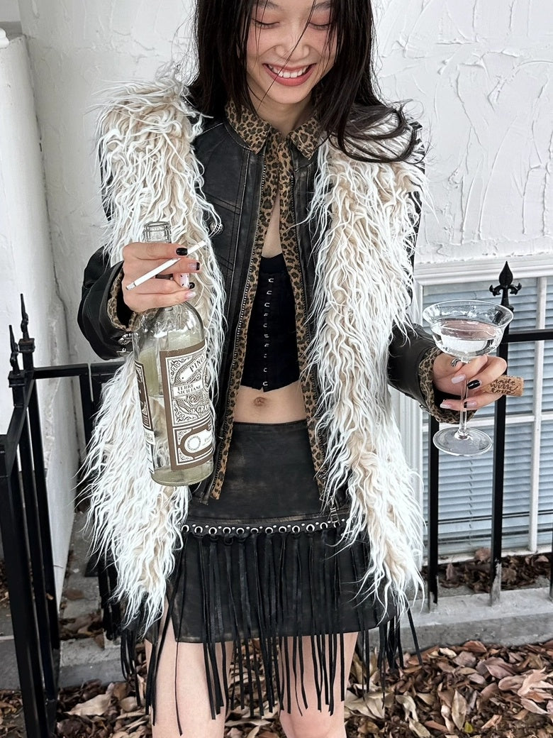 FULLTIDE Soft Faux Fur V Neck Cropped Street Style Women Grey White Khaki Gradient Vest