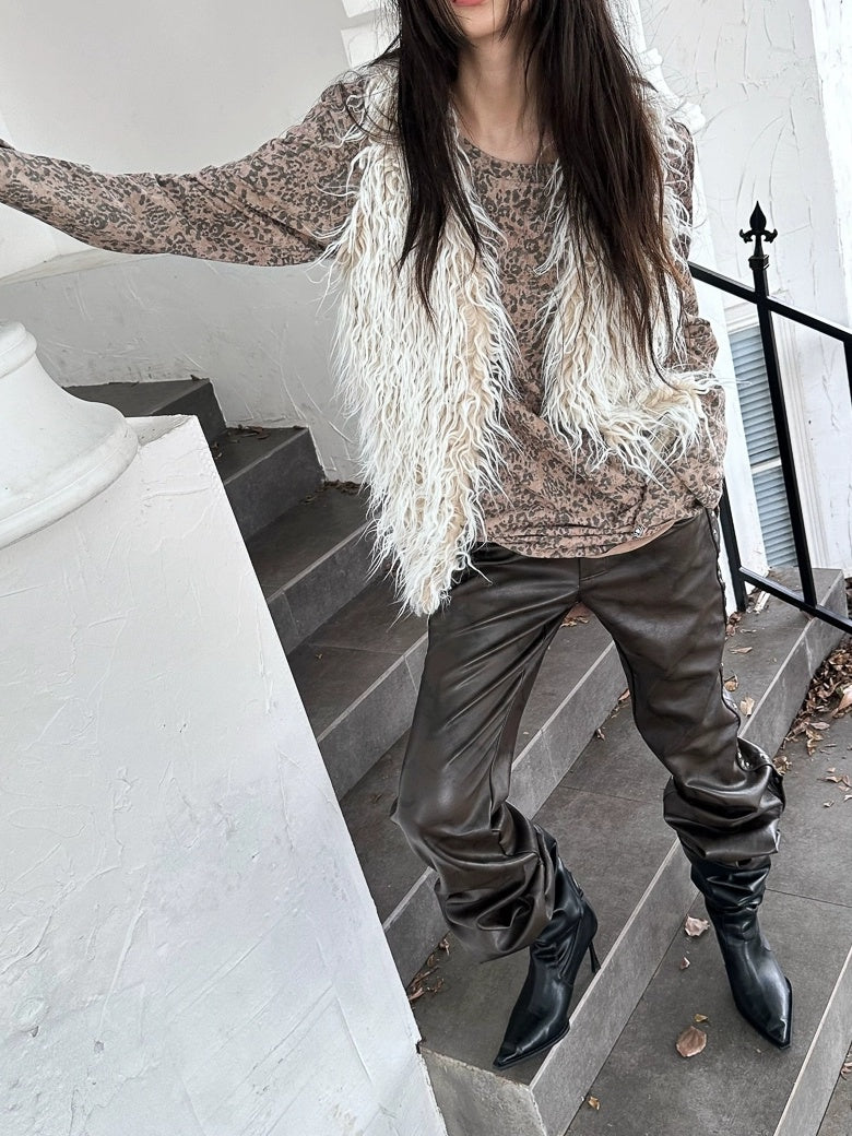 FULLTIDE Soft Faux Fur V Neck Cropped Street Style Women Grey White Khaki Gradient Vest