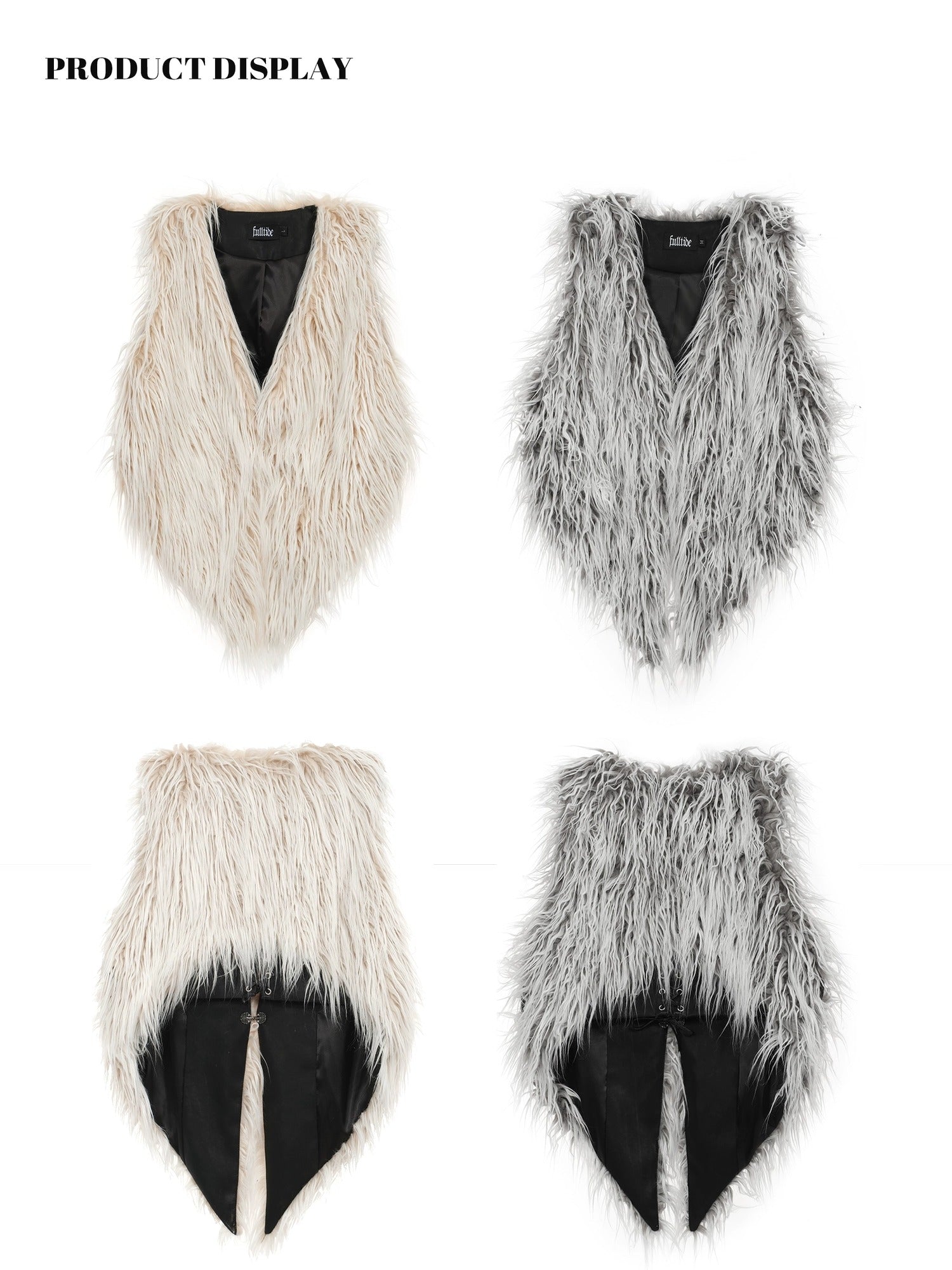 FULLTIDE Soft Faux Fur V Neck Cropped Street Style Women Grey White Khaki Gradient Vest