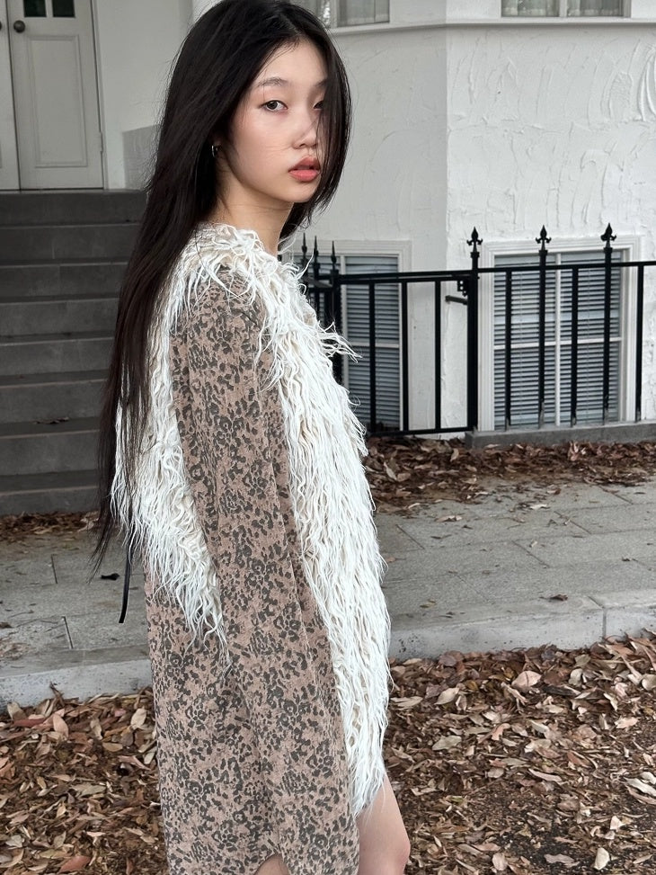 FULLTIDE Soft Faux Fur V Neck Cropped Street Style Women Grey White Khaki Gradient Vest