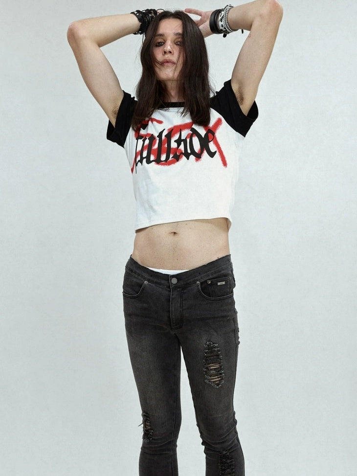 FULLTIDE Stretch Cotton Low Rise Pencil Fit Distressed Patchwork Women Zip Fly Jeans