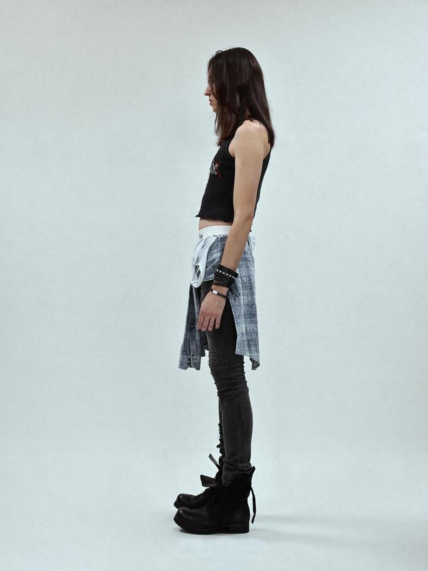 FULLTIDE Stretch Cotton Low Rise Pencil Fit Distressed Patchwork Women Zip Fly Jeans