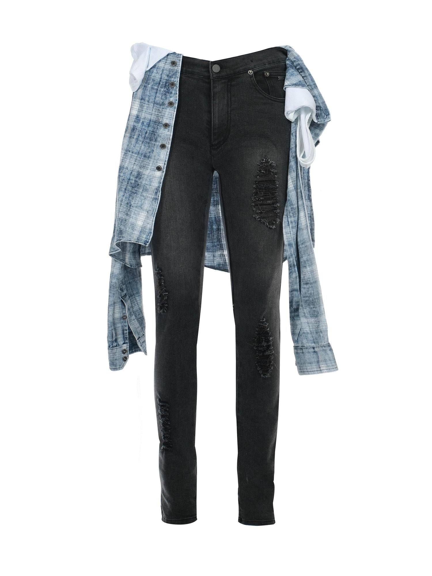 FULLTIDE Stretch Cotton Low Rise Pencil Fit Distressed Patchwork Women Zip Fly Jeans