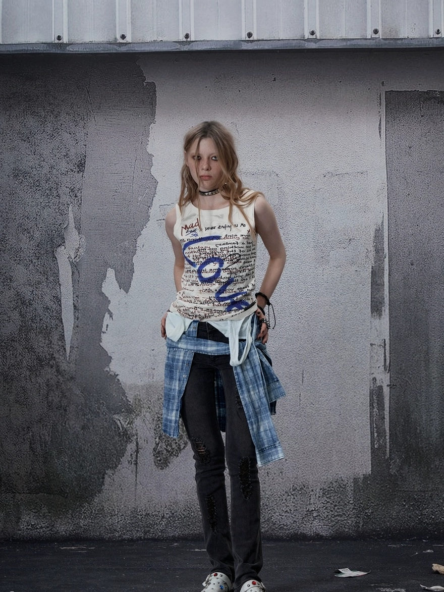 FULLTIDE Stretch Cotton Low Rise Pencil Fit Distressed Patchwork Women Zip Fly Jeans