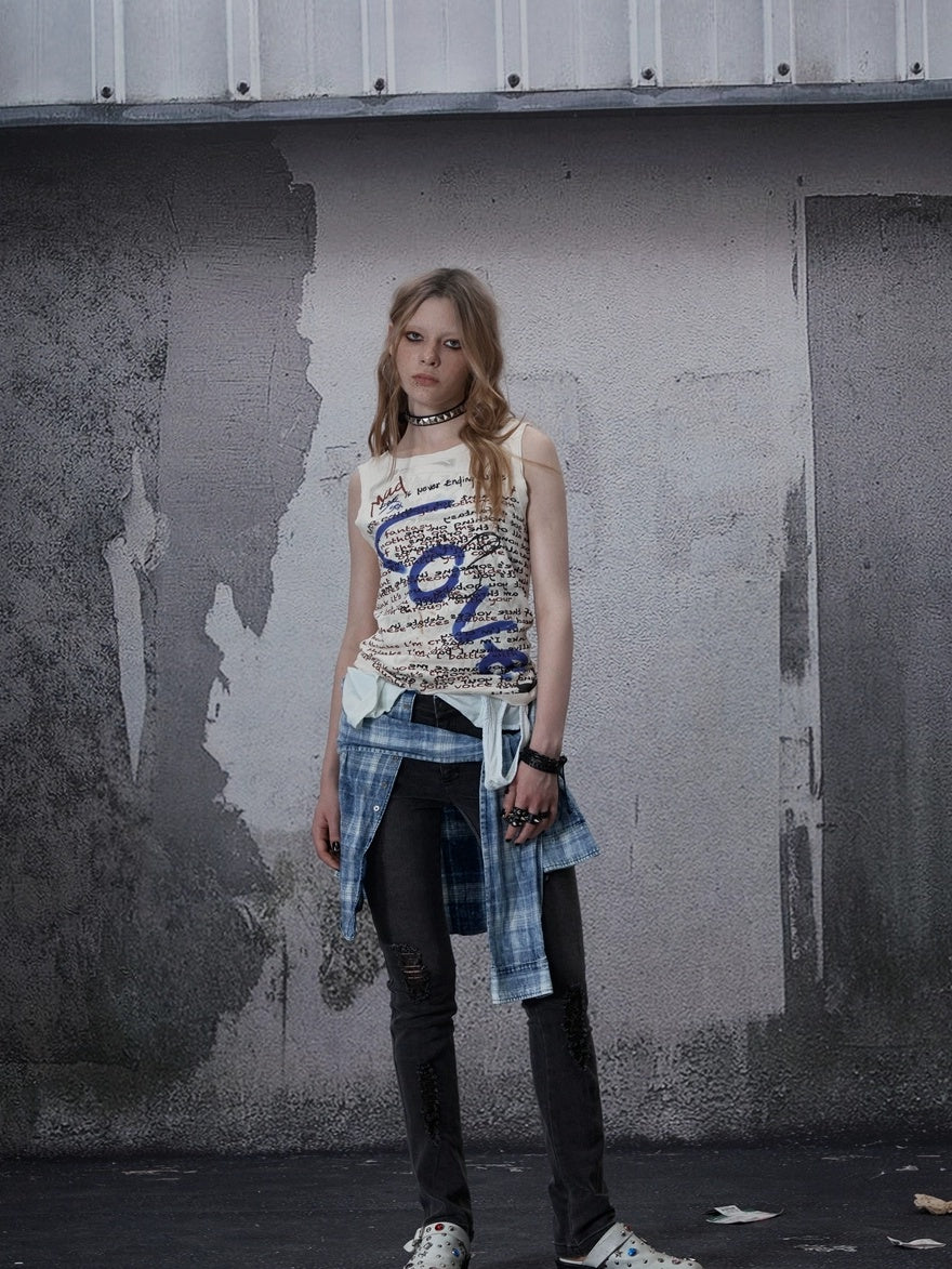 FULLTIDE Stretch Cotton Low Rise Pencil Fit Distressed Patchwork Women Zip Fly Jeans