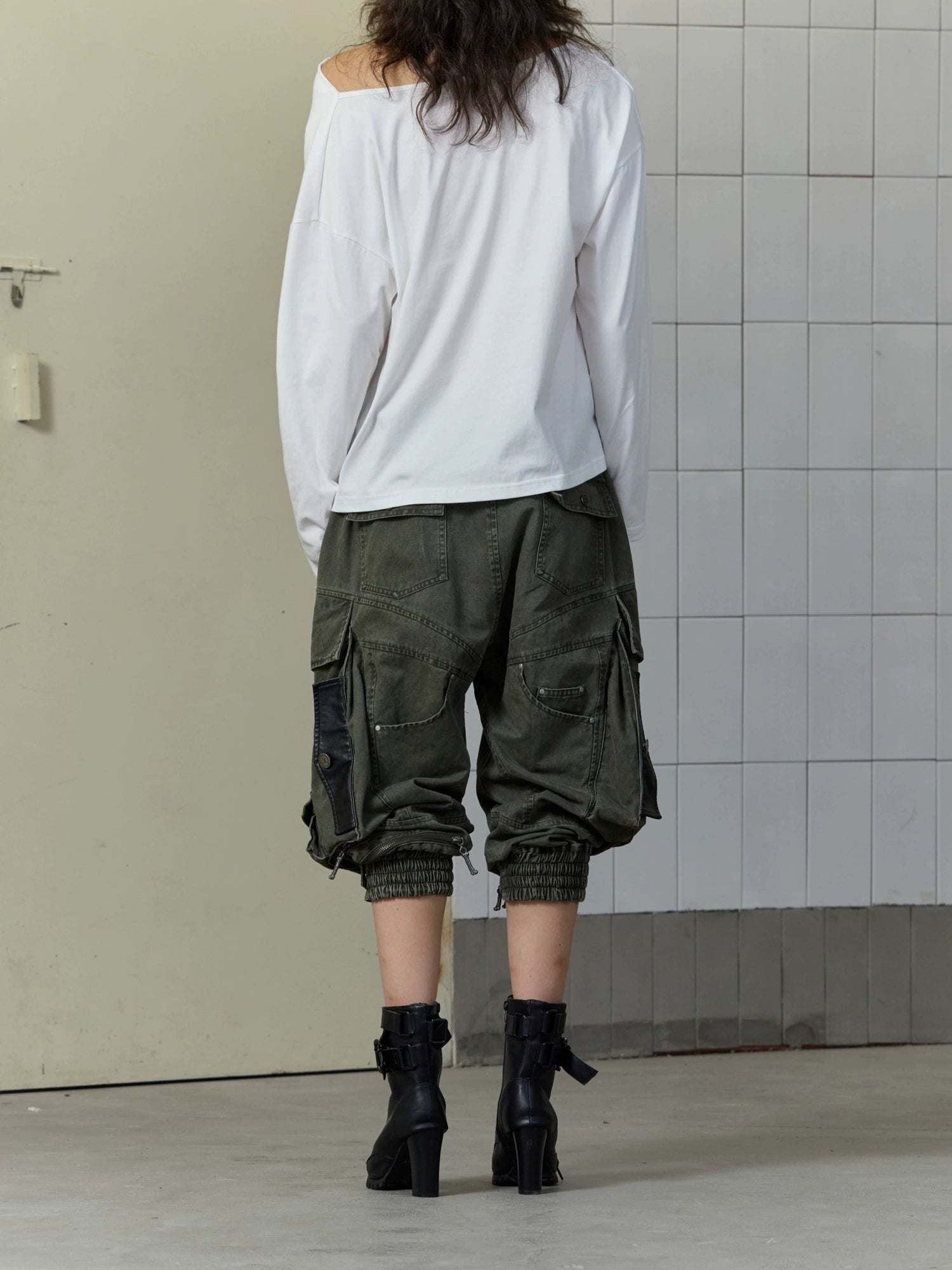 FULLTIDE Stretch Cotton Rayon Cargo Loose Natural Waist Zipper Pockets Women Pants