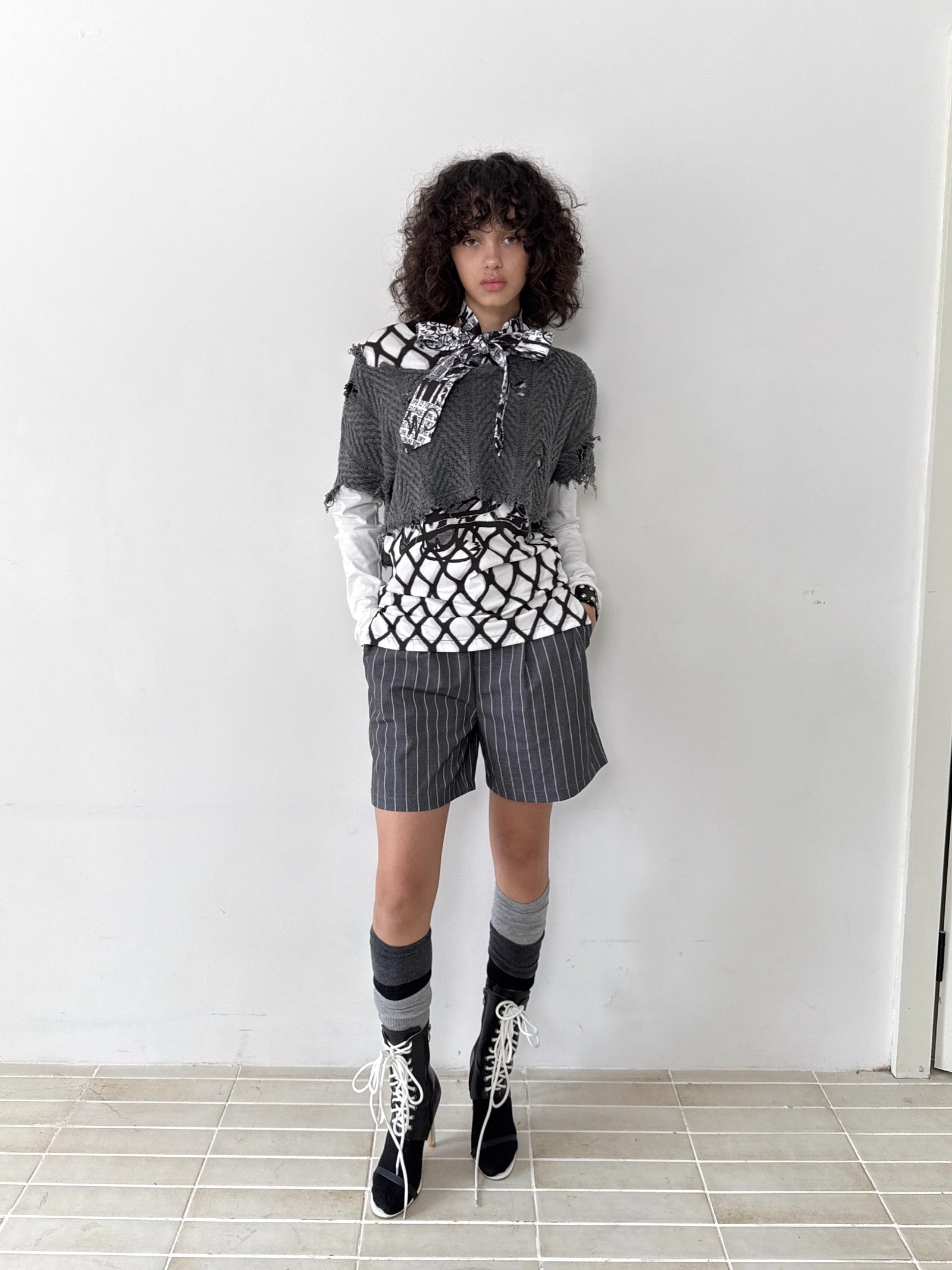 FULLTIDE_Striped_Button_Detail_Collegiate_Natural_Waist_Commuter_Polyester_Shorts_MISSTT