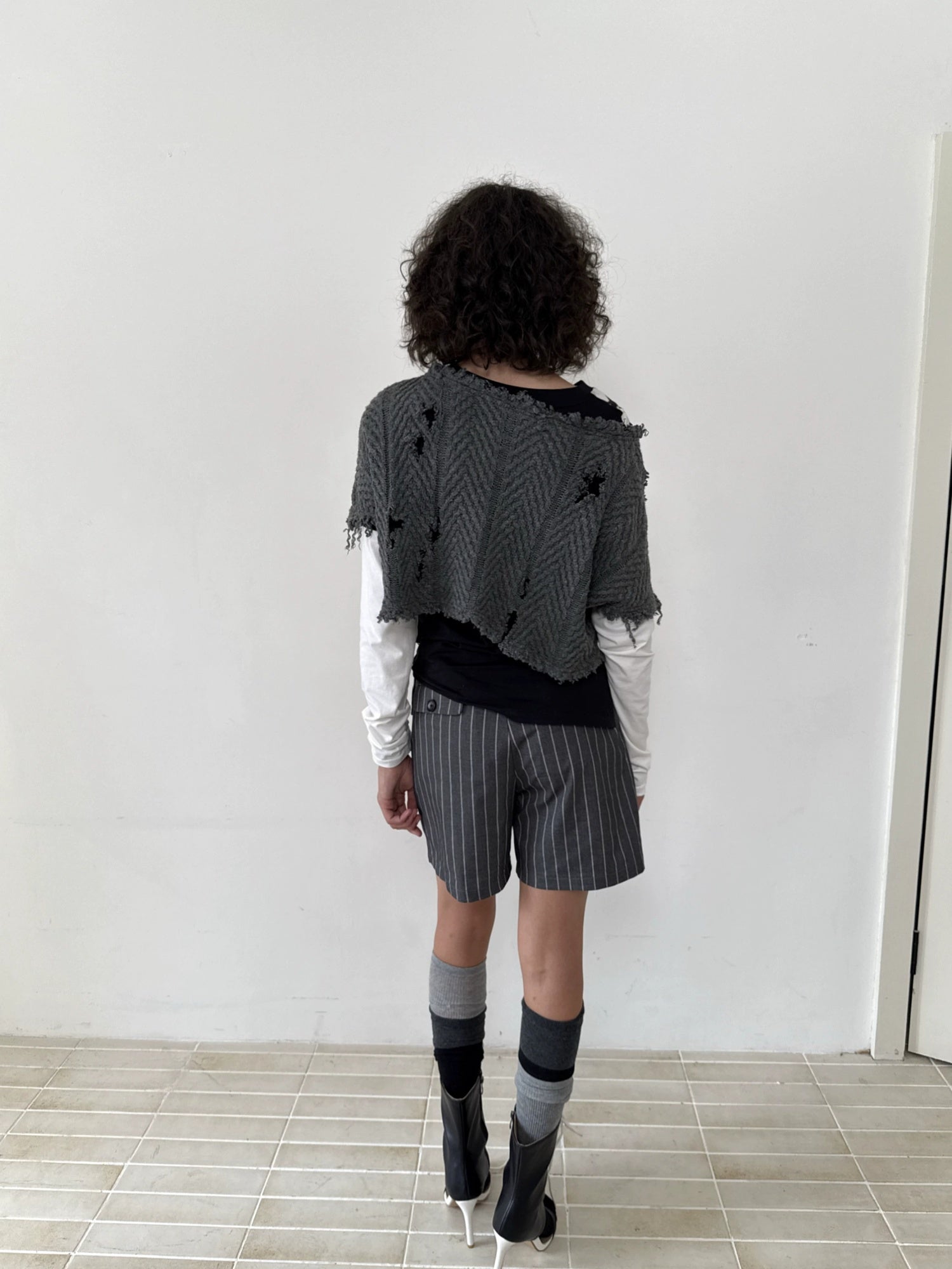 FULLTIDE Striped Button Detail Collegiate Natural Waist Commuter Polyester Shorts