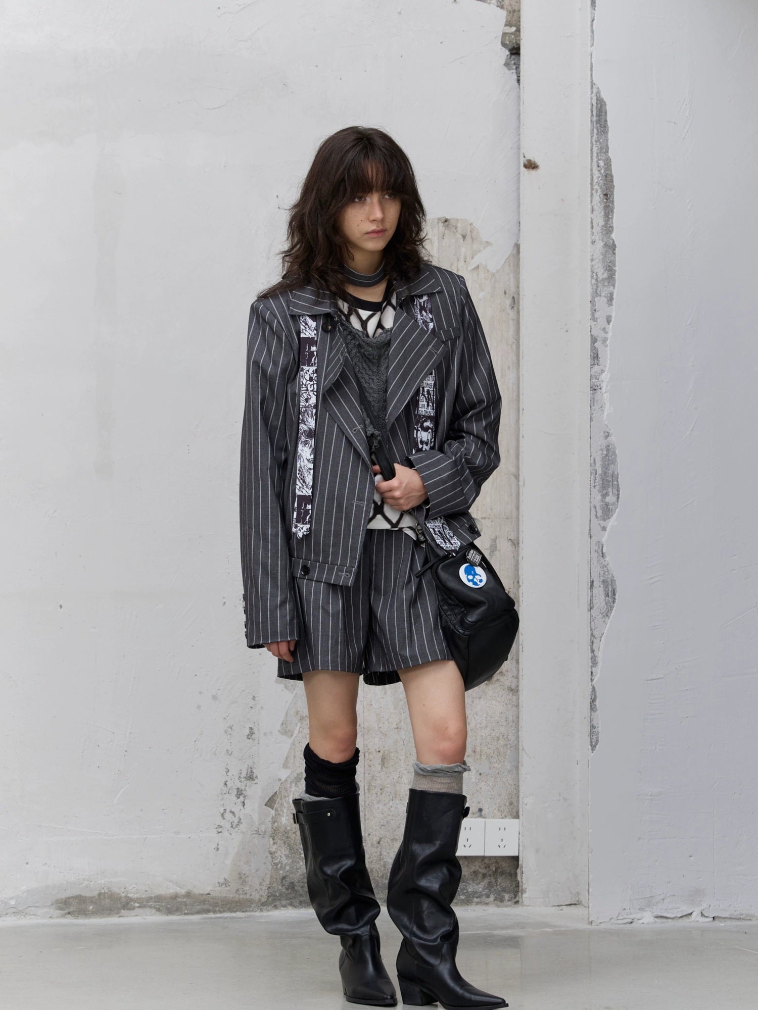 FULLTIDE Striped Button Detail Collegiate Natural Waist Commuter Polyester Shorts