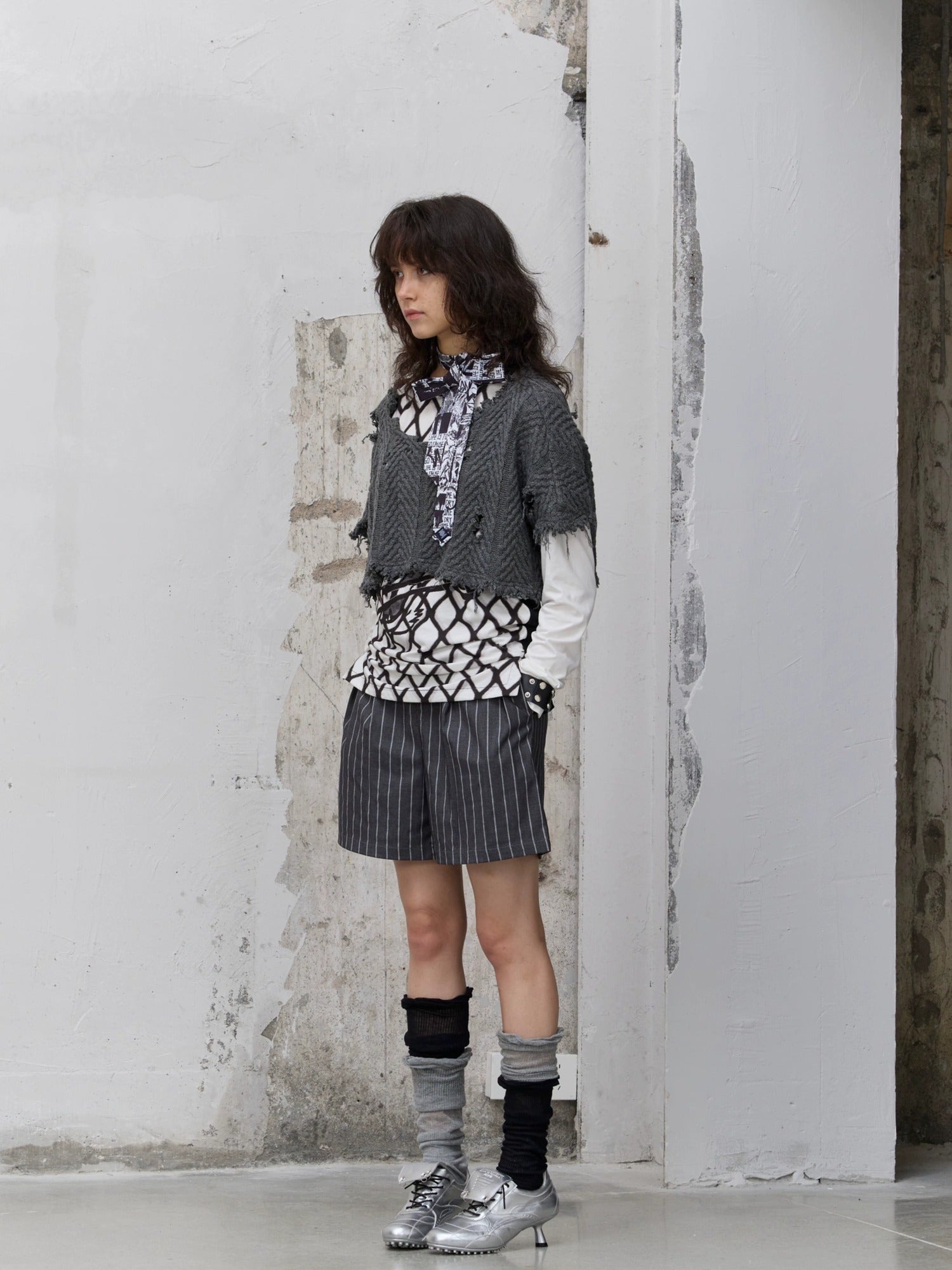 FULLTIDE Striped Button Detail Collegiate Natural Waist Commuter Polyester Shorts