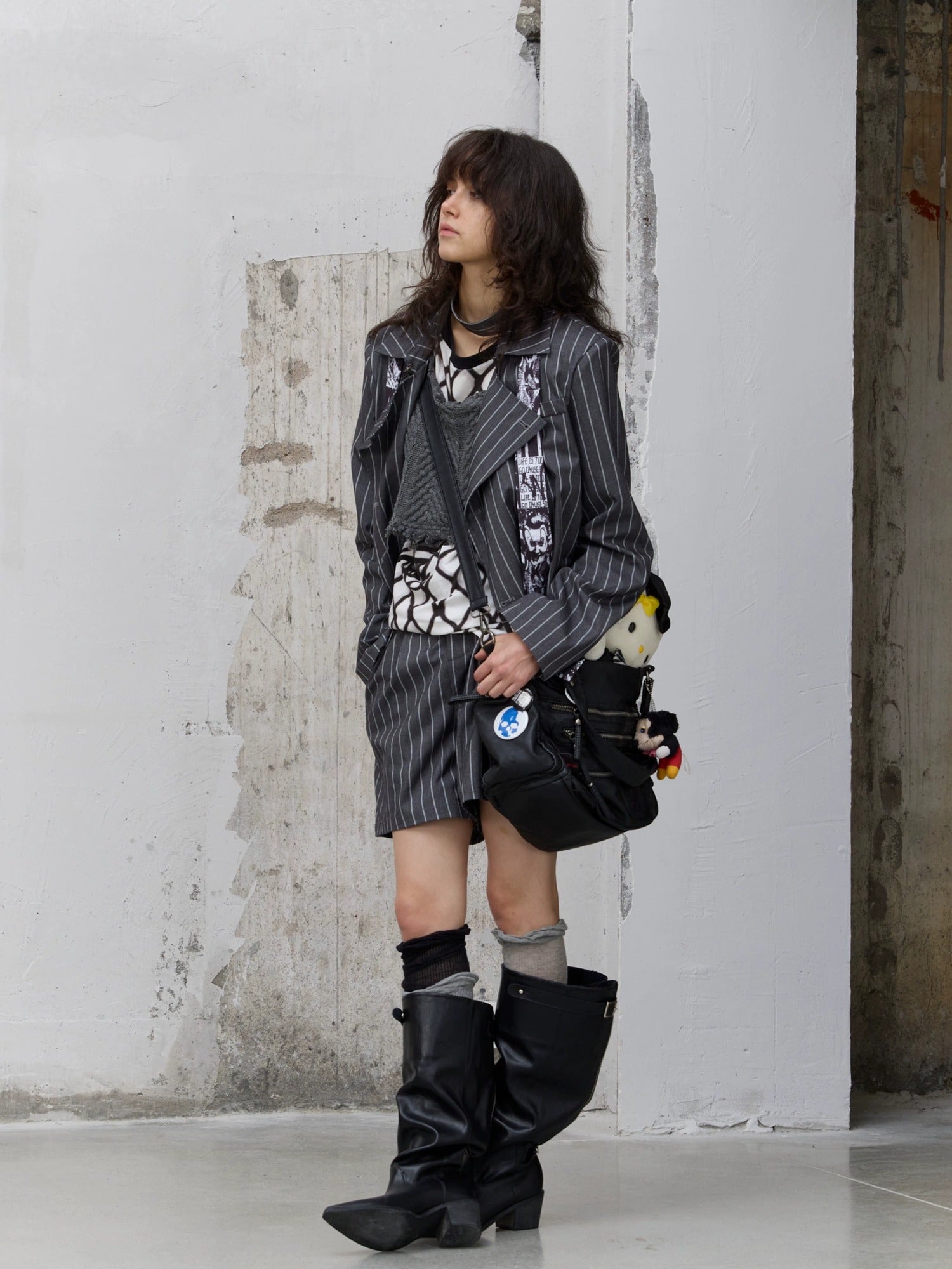 FULLTIDE Striped Button Detail Collegiate Natural Waist Commuter Polyester Shorts