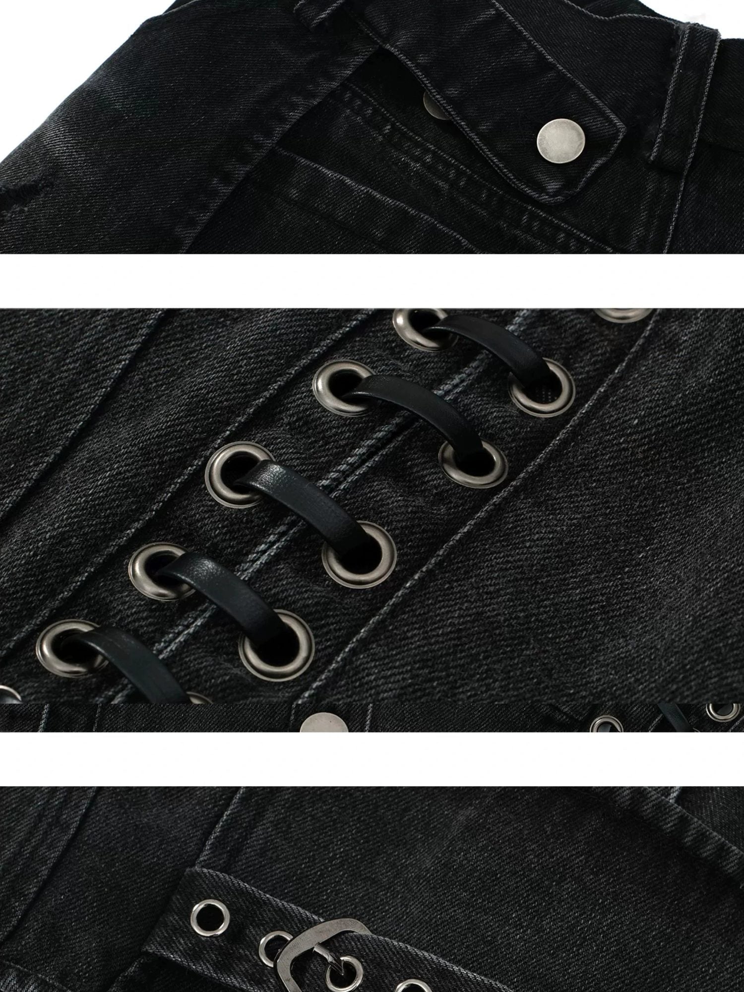 FULLTIDE Studded Cutout Fringe Cropped Polo Collar Denim Cotton Workwear Women Tank Top