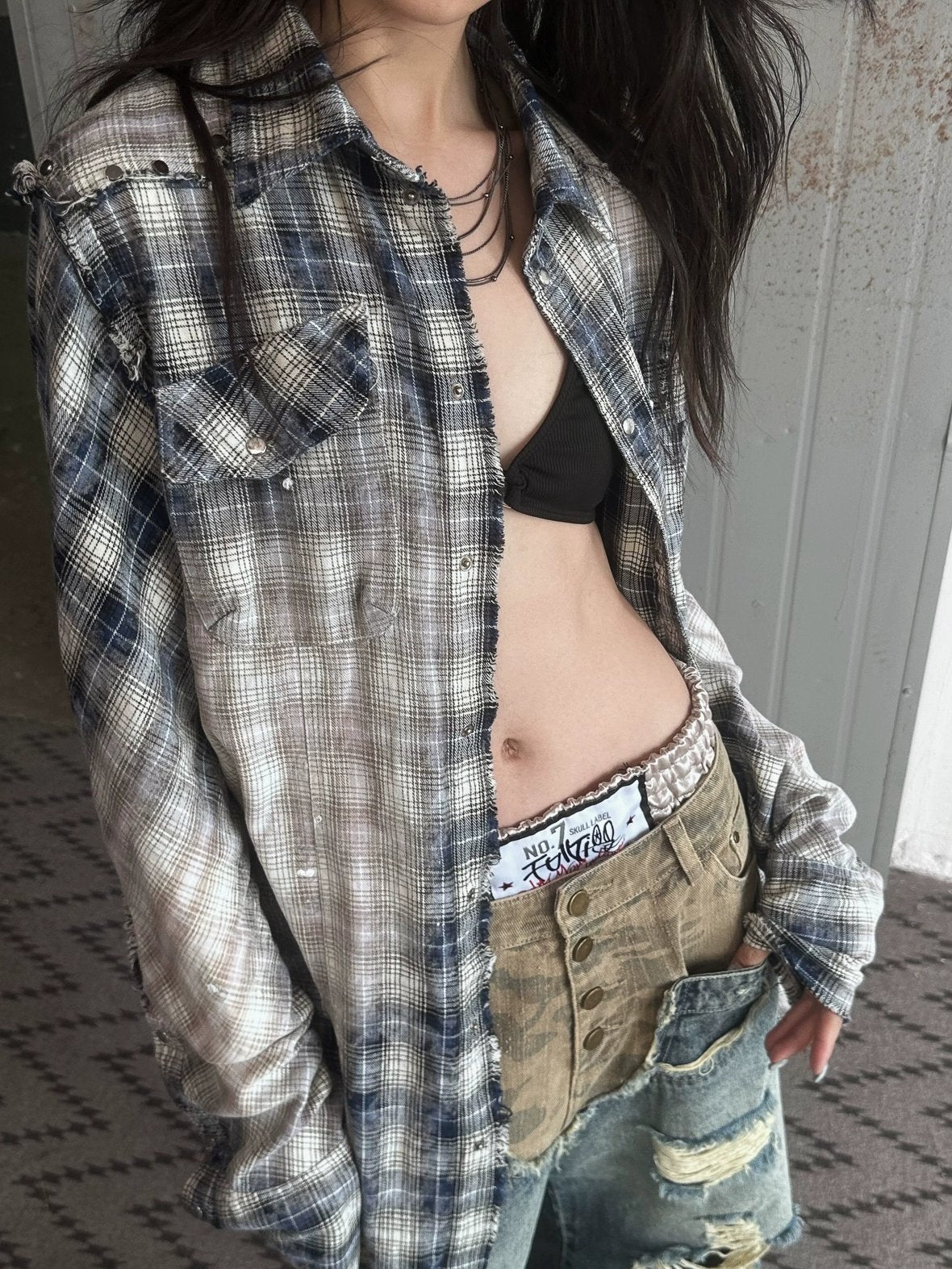 FULLTIDE Sun Protective Ultra Thin Cotton Oversized Utility Plaid Long Sleeve Unisex Shirt