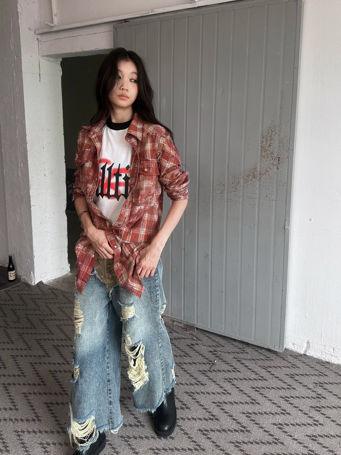 FULLTIDE Sun Protective Ultra Thin Cotton Oversized Utility Plaid Long Sleeve Unisex Shirt