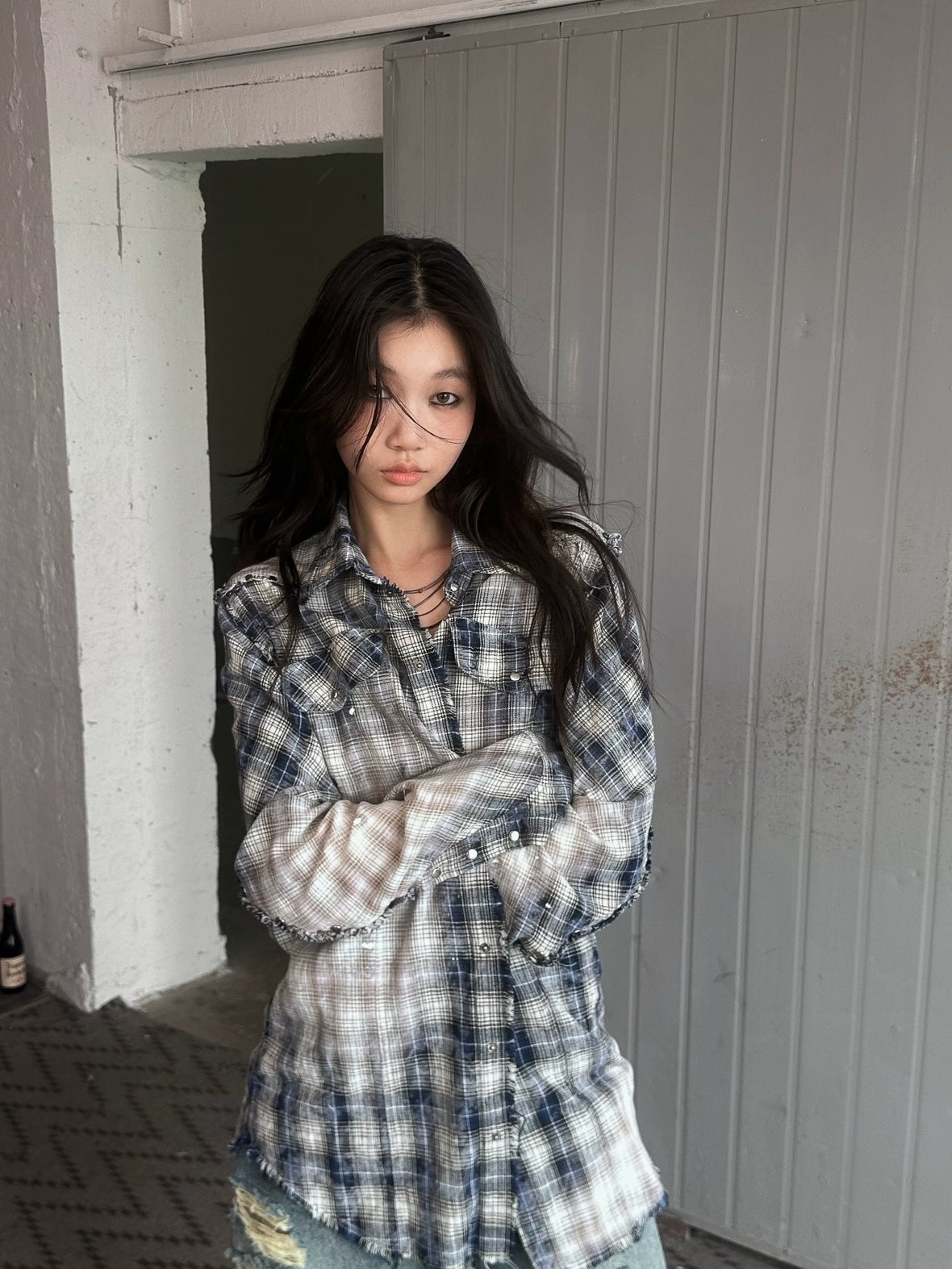 FULLTIDE Sun Protective Ultra Thin Cotton Oversized Utility Plaid Long Sleeve Unisex Shirt